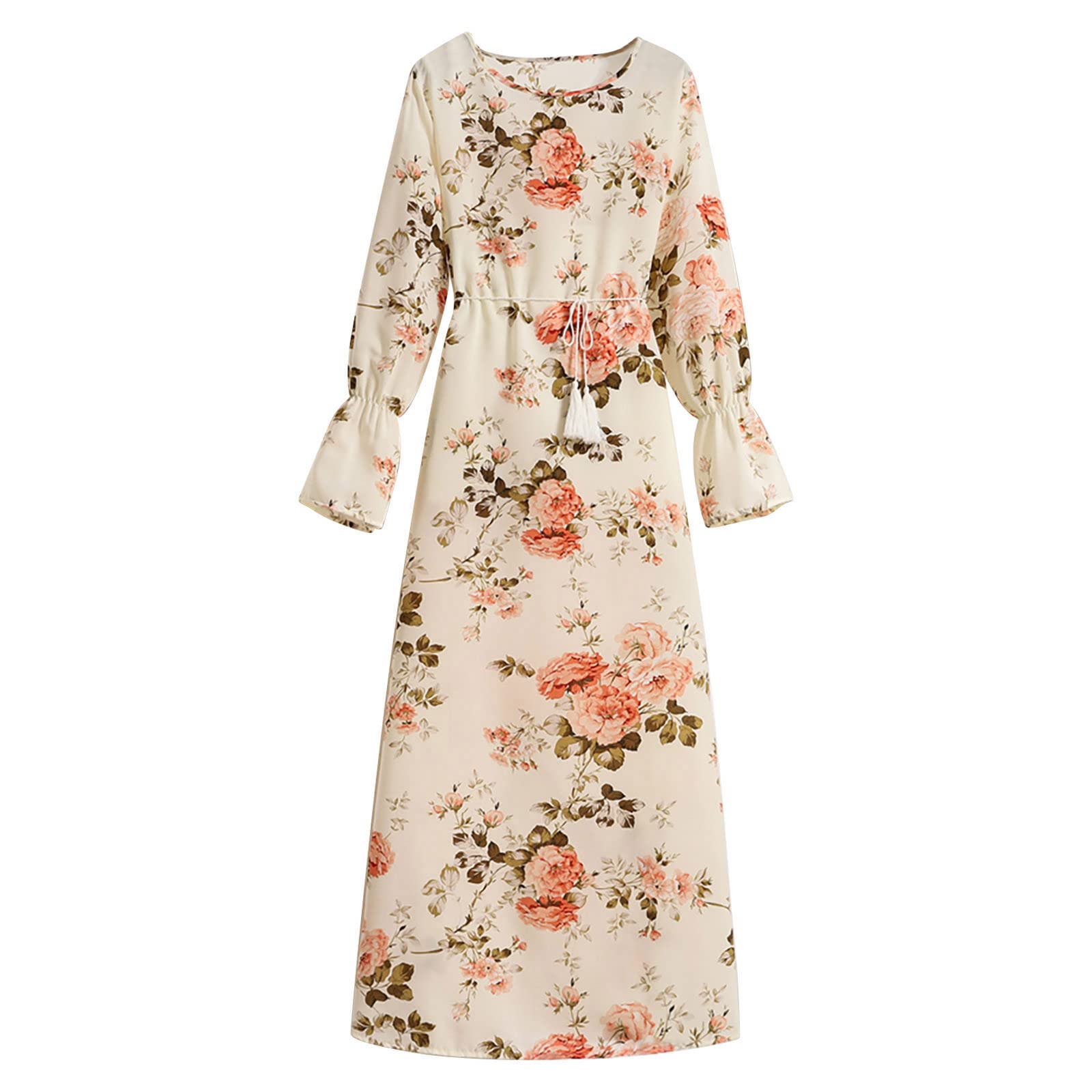 Stylish Maxi Dress for Women - Floral Print Long Sleeve Chiffon Dress with Belt, Plus Size Autumn Fashion | Perfect for Fall Weddings, Office Wear & Casual Outings