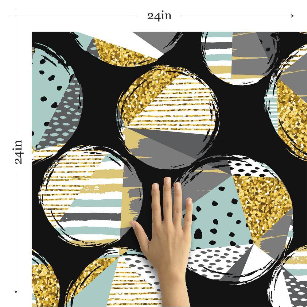 Stylish Mint Green & Gold Geometric Peel and Stick Removable Wallpaper for Teens - Perfect for Bedroom, Dorm Room, and Home Decor