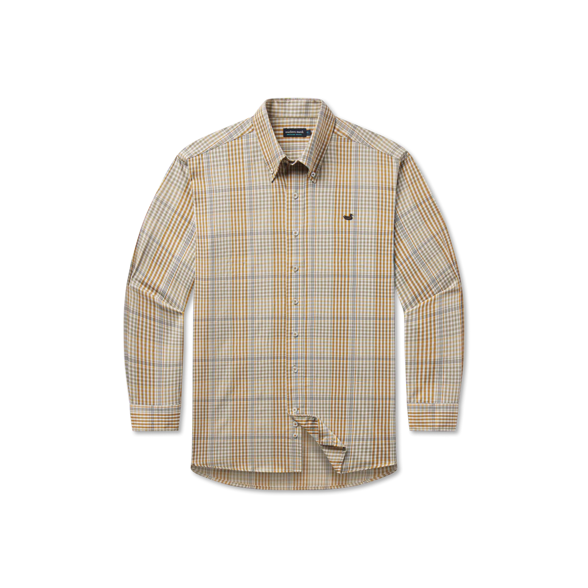 Southern Marsh Edgefield Windowpane Dress Shirt for Men - Field Khaki & Dark Olive Checkered Button Down - Office Wear, Business Casual & Formal Occasions