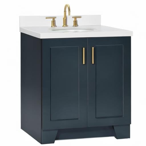 Midnight Blue Bathroom Vanity with Sink - Solid Wood Cabinet & Quartz Top for Modern Bathrooms