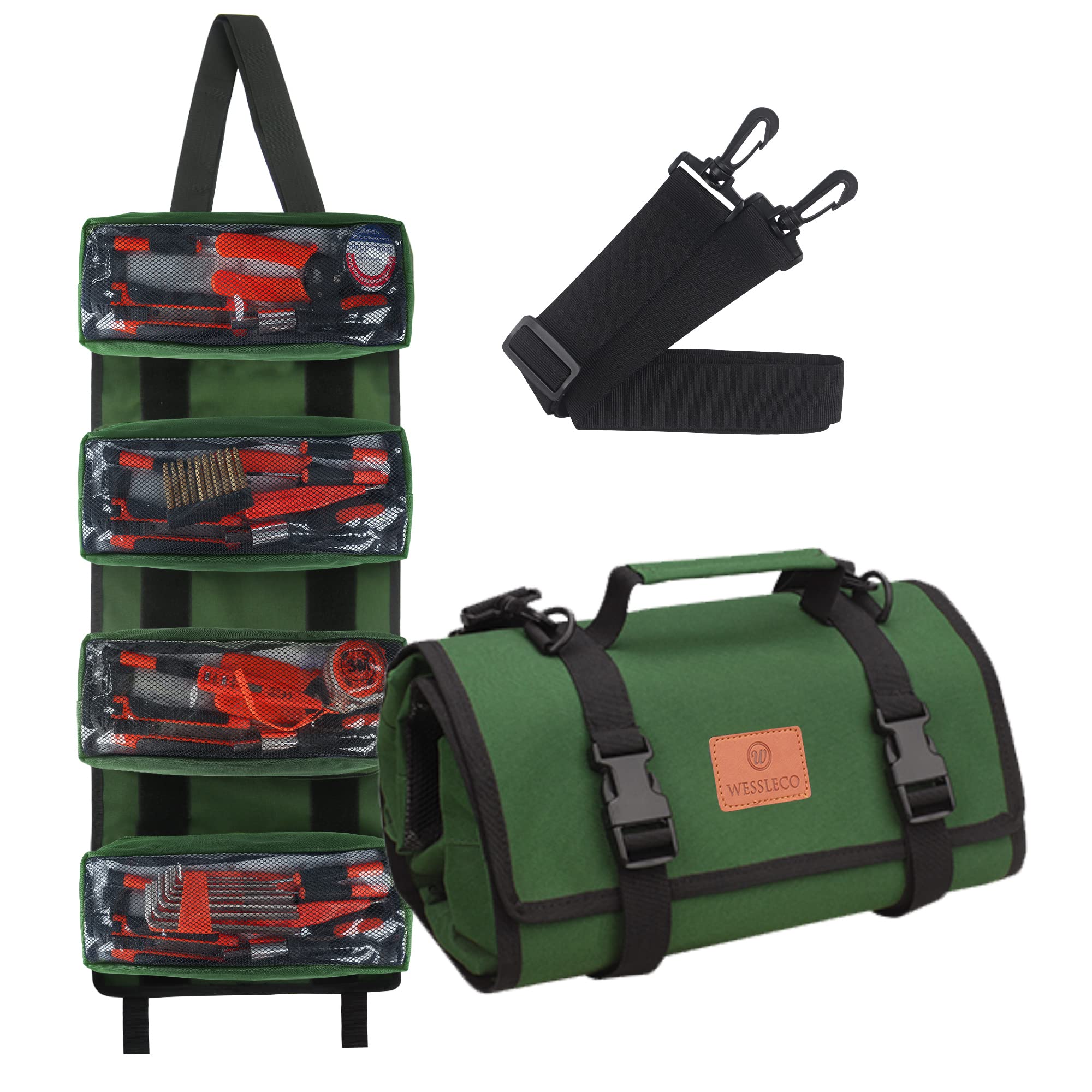 Durable Canvas Roll Up Tool Bag - Green Wrench Roll Organizer for Mechanics & DIY | Multi-Purpose Tool Pouch for Motorcycle, Car & Workshop | Heavy Duty Tool Storage Solution