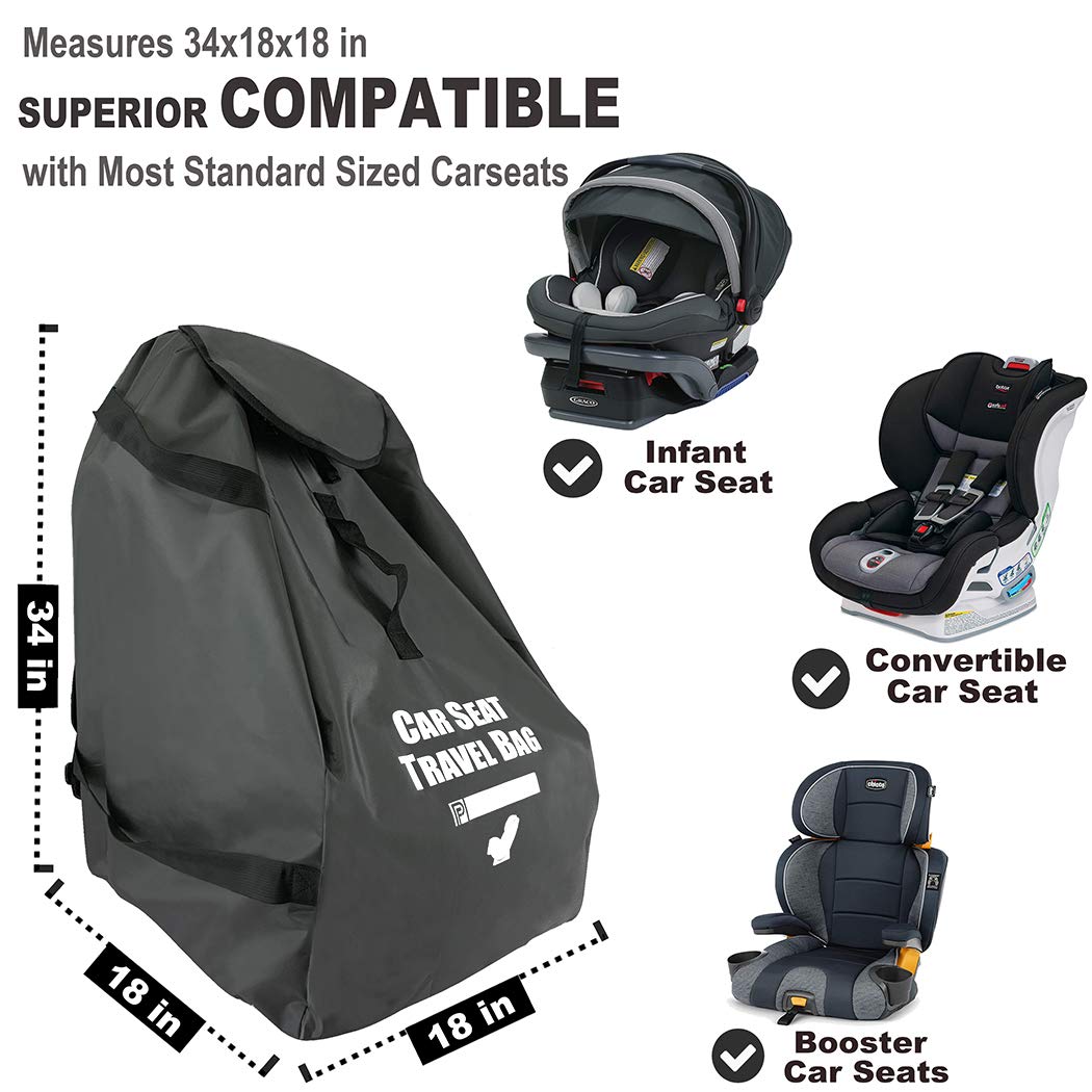 Profaster Airplane Car Seat Travel Bag - Durable Gate Check Backpack for Air Travel with Attached Carry Bag, Gray | Perfect for Protecting Baby Car Seats on Flights & Road Trips