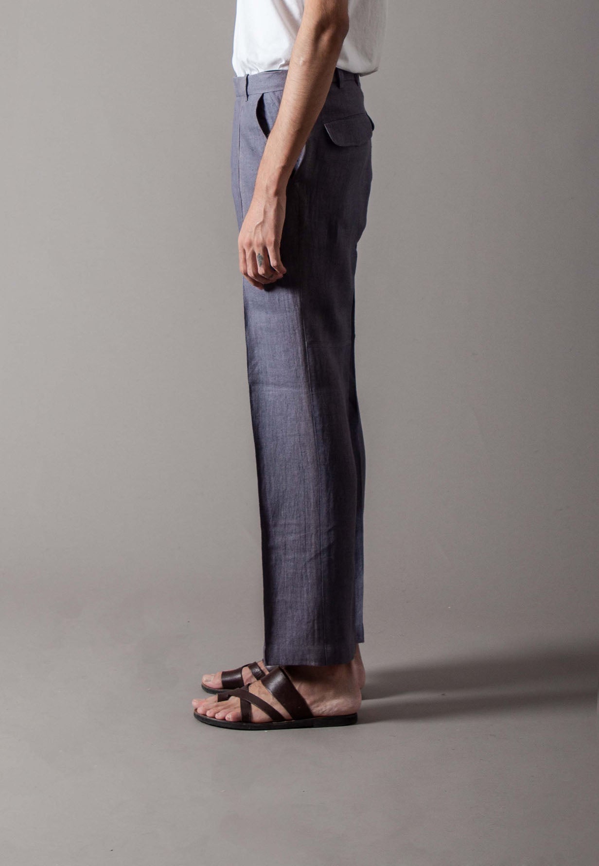 Premium Permanent Crease Linen Trousers in Faded Navy - Comfortable & Stylish for Office, Travel & Casual Wear