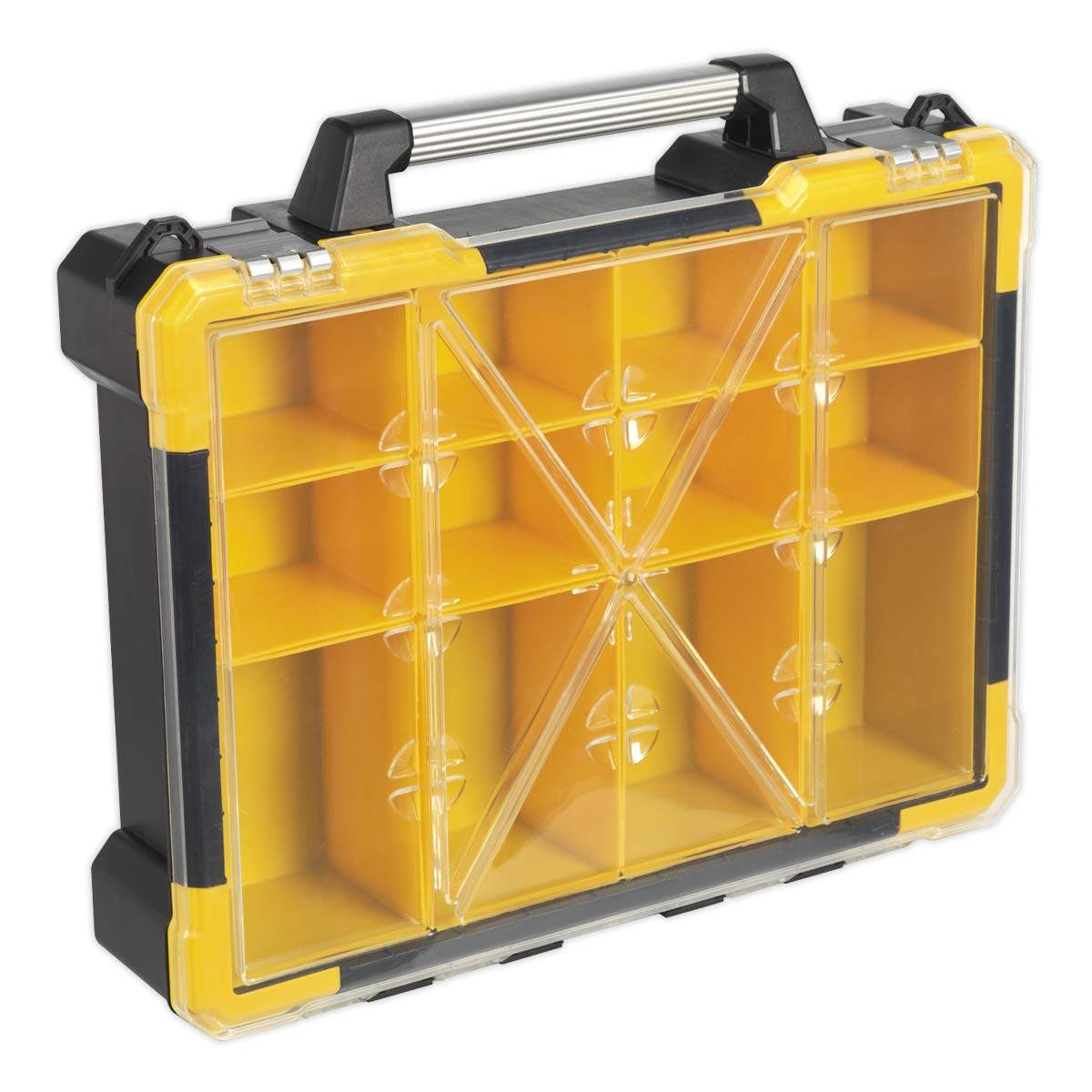 Sealey APAS12R 12-Compartment Plastic Tool Organizer Box - Durable Storage Case for Small Parts, Hardware, Nails & Screws - Perfect for Garage, Workshop & DIY Projects