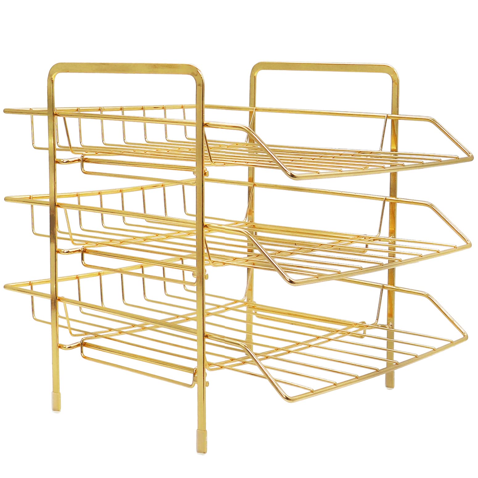 LUCYCAZ 3-Tier Gold Paper Tray - Elegant File Organizer for Desk | Office & School Supplies | Perfect for Mail Sorting, Document Storage & Workspace Organization
