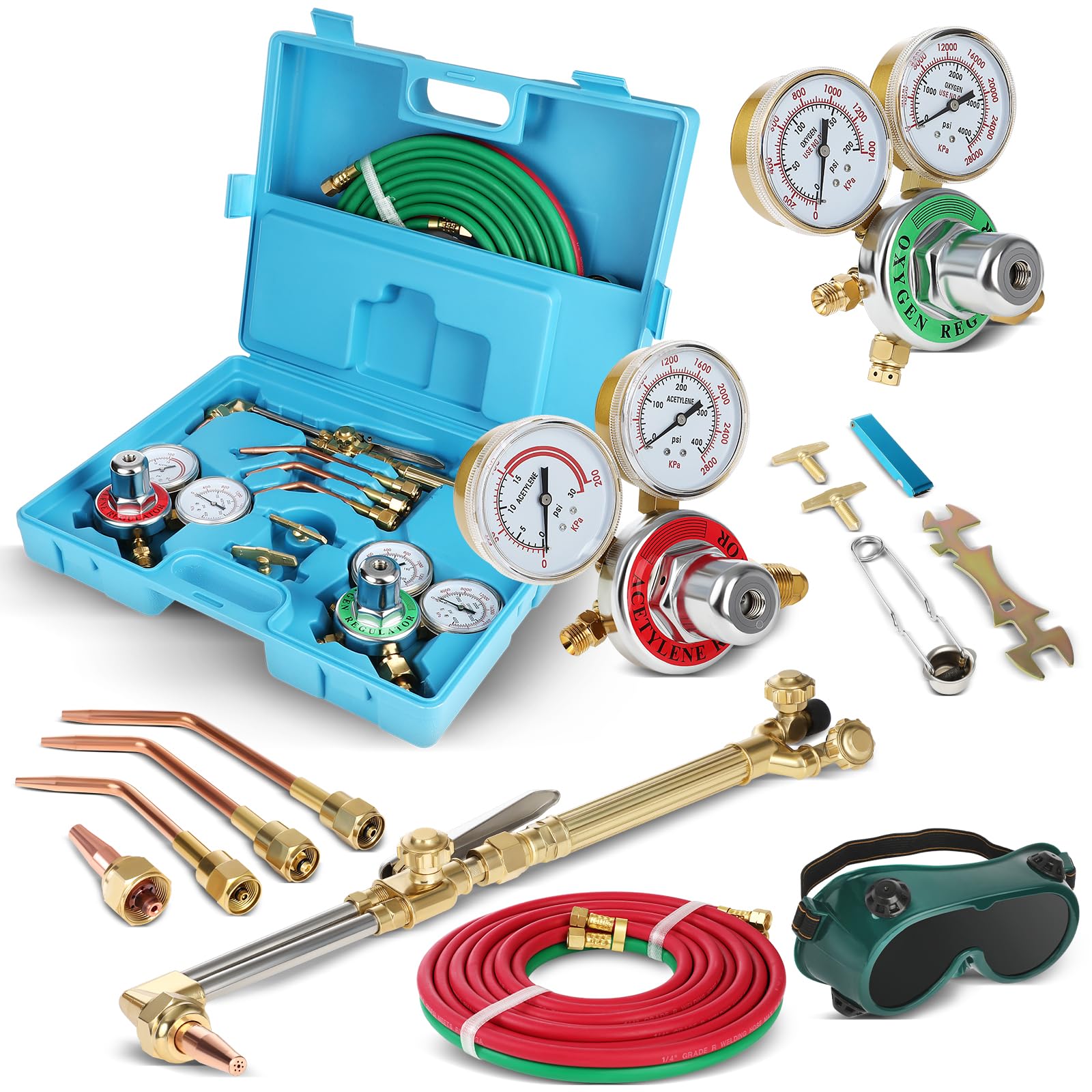 Professional Oxy Acetylene Torch Kit - Portable Gas Welding & Brazing Set with Dual Hose, Regulator Gauges & Storage Case - Ideal for Metal Cutting, Repair, and DIY Projects