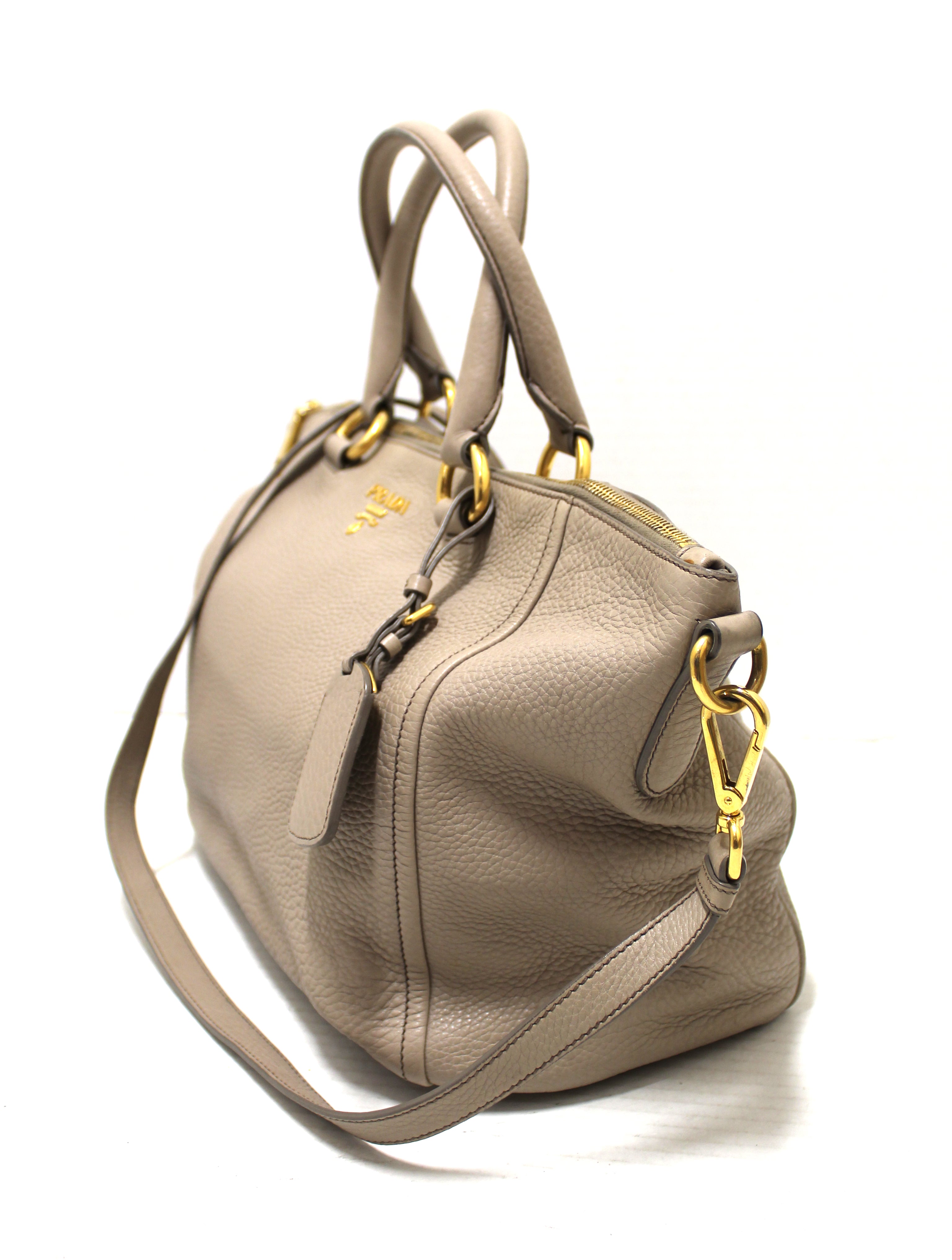 Authentic Prada Large Greige Calfskin Crossbody Tote Shoulder Bag for Women | Luxury Leather Handbag Purse | Perfect for Work, Travel & Everyday Use
