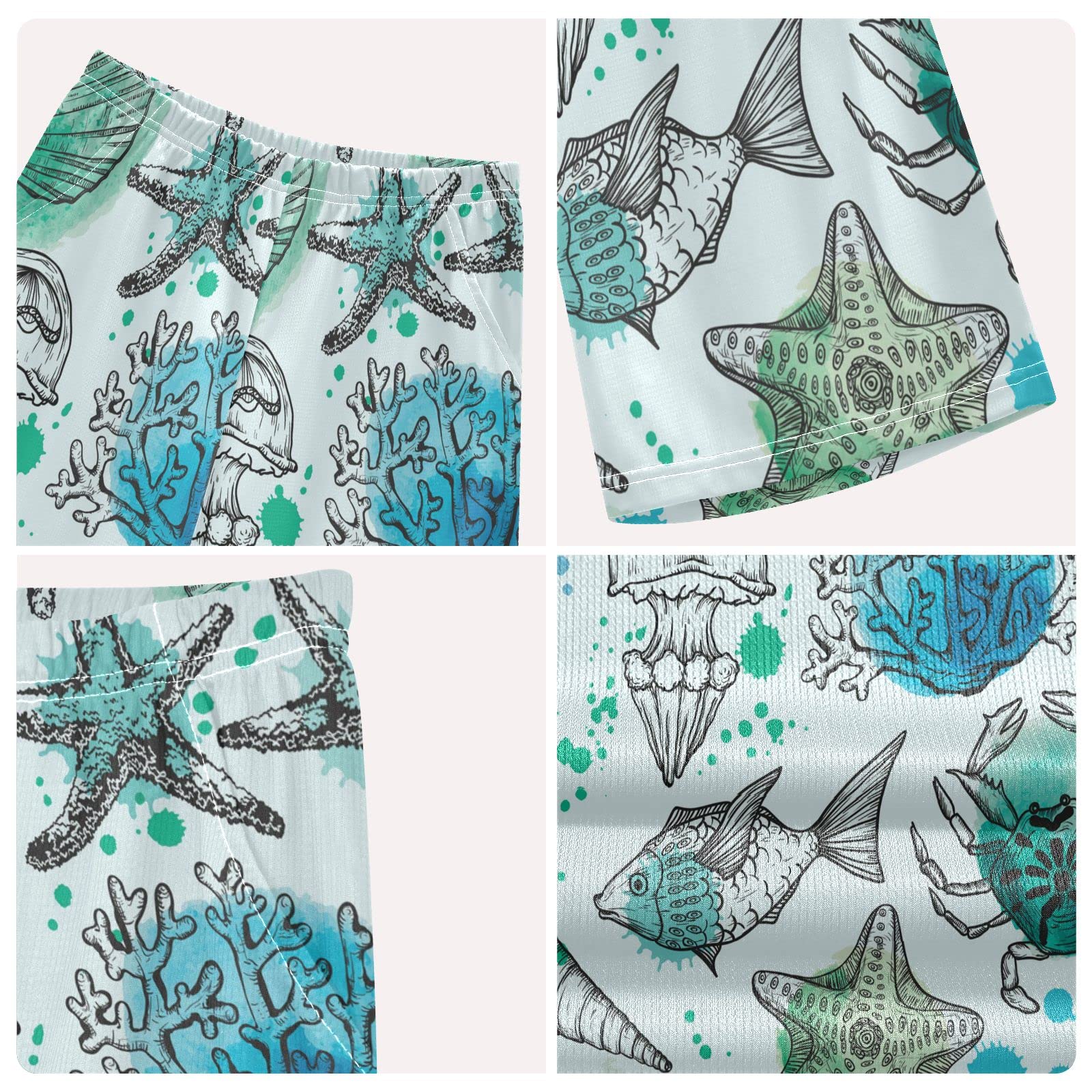 Boys' Summer Outfits - Sea Shell Fish Coral Jellyfish Print Short Sets | Playwear for Kids & Toddlers | Beach Vacation, Pool Party, Outdoor Activities
