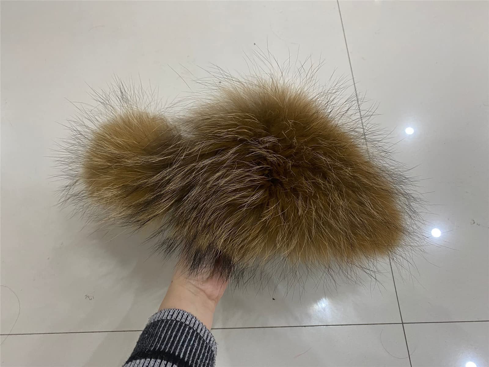 ORT1 Women's Real Raccoon Fox Fur Slippers - Closed Toe Fluffy House Shoes for Women & Girls | Cozy Winter Indoor/Outdoor Slides with Long Shaggy Fur | Perfect for Home, Lounge & Cold Weather Comfort