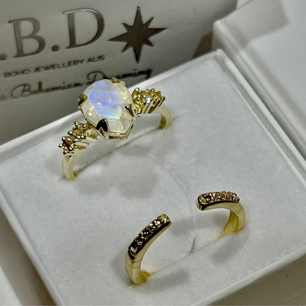 14K Gold Moonstone and Topaz Ring Set for Women - Elegant Stackable Boho Jewelry for Everyday Wear, Gift Giving & Special Occasions
