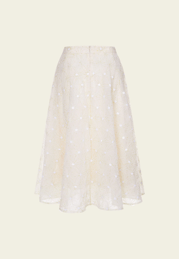 Embellished Jacquard Lace Pattern Skirt for Women - Elegant Floral Design A-Line Midi Skirt - Perfect for Parties, Weddings & Special Occasions