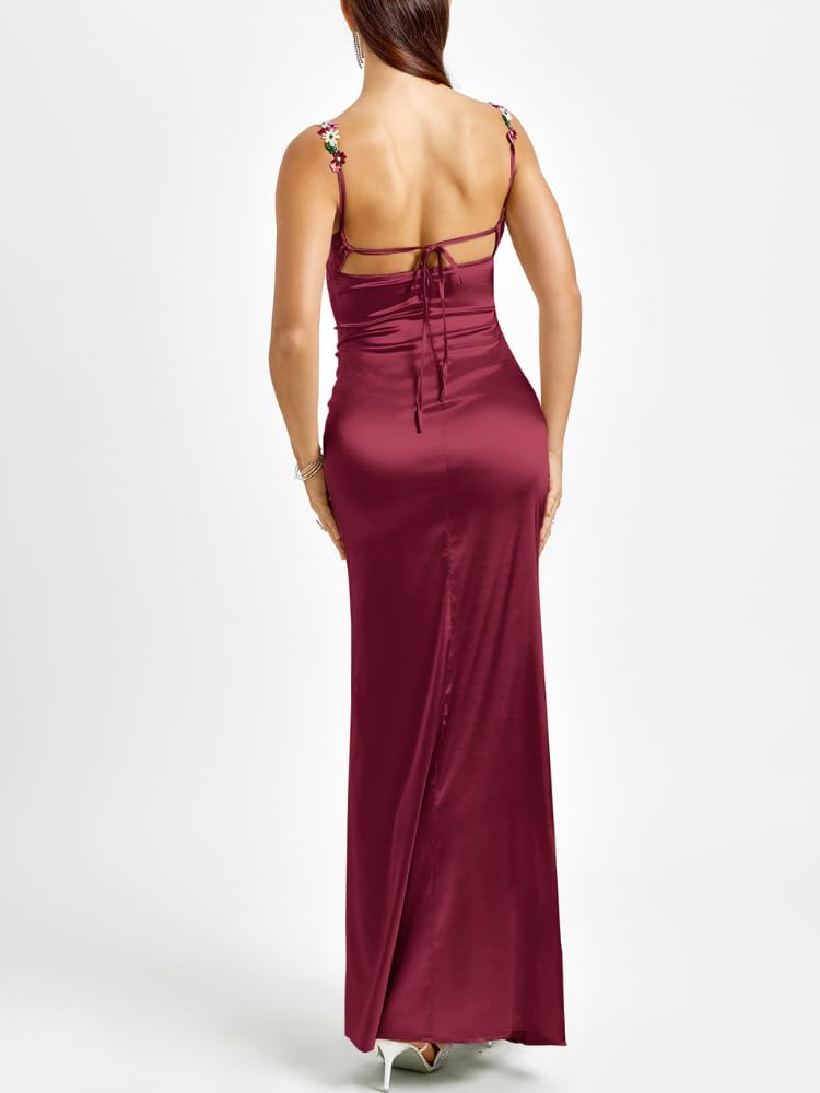 Colysmo Women's Satin Spaghetti Strap Slip Bodycon Maxi Dress - Sleeveless Elegant Evening Gown for Wedding Guest, Party & Formal Events | Perfect for Cocktail Parties, Date Nights & Special Occasions
