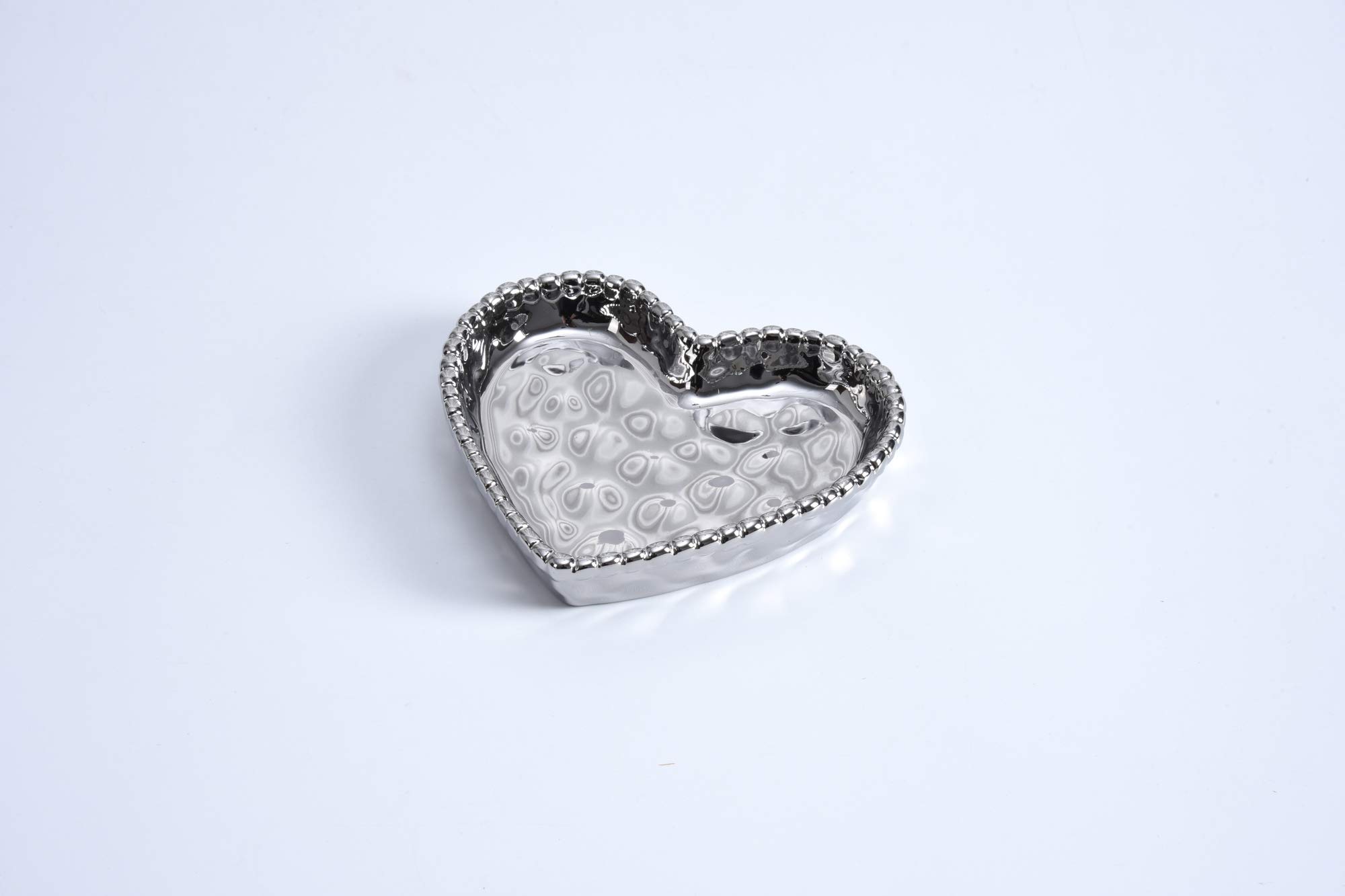Elegant Small Porcelain Heart Dish in Silver - Perfect for Valentine's Gifts, Wedding Favors & Romantic Home Decor
