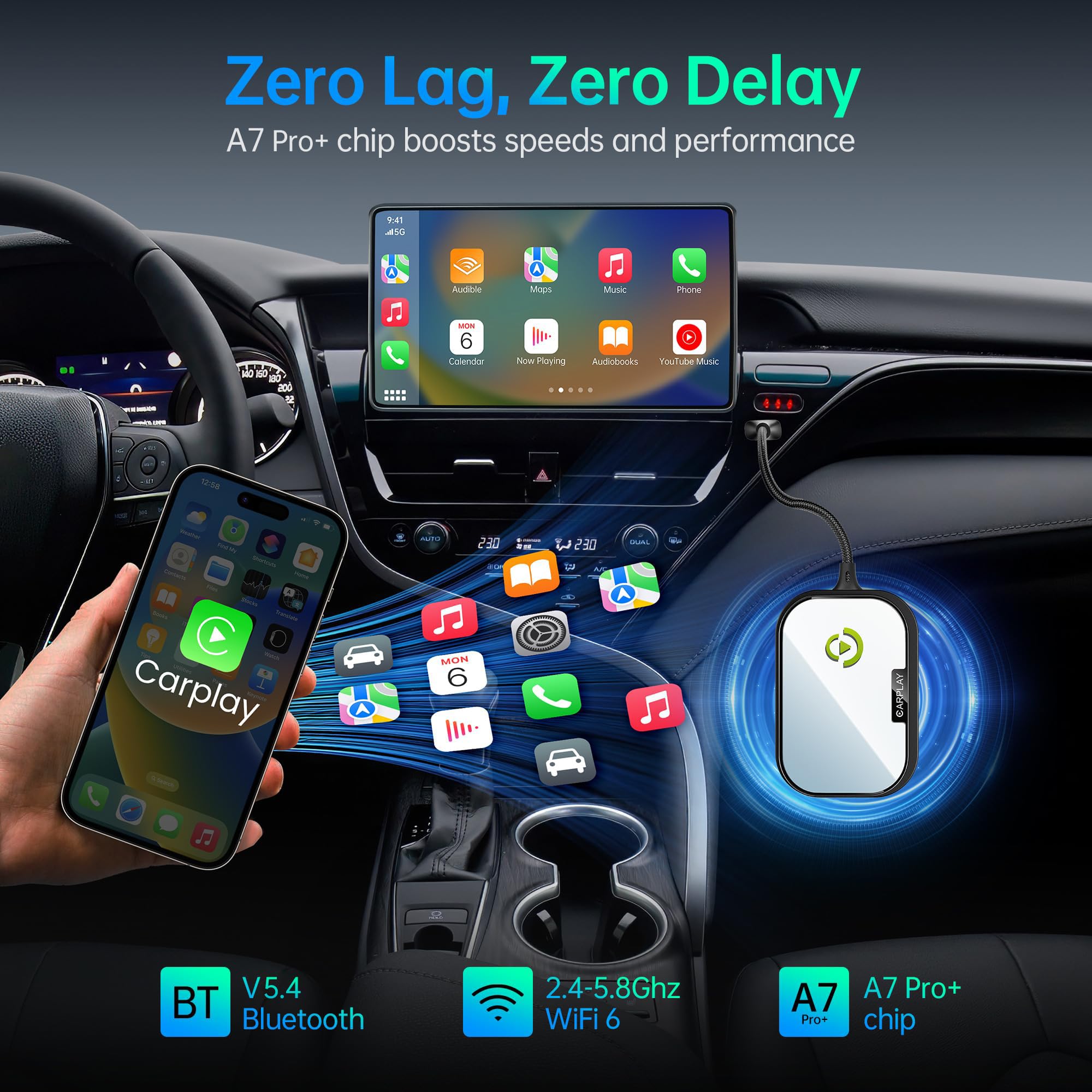 2024 Upgraded Wireless CarPlay Adapter for Apple iPhone - Convert Factory Wired to Wireless CarPlay | Plug & Play Auto Connect | Fast & Easy Setup | Compatible with 2017+ Cars & iPhone iOS | Dark Black | Perfect for Commuting, Road Trips & Hands-Free Driving