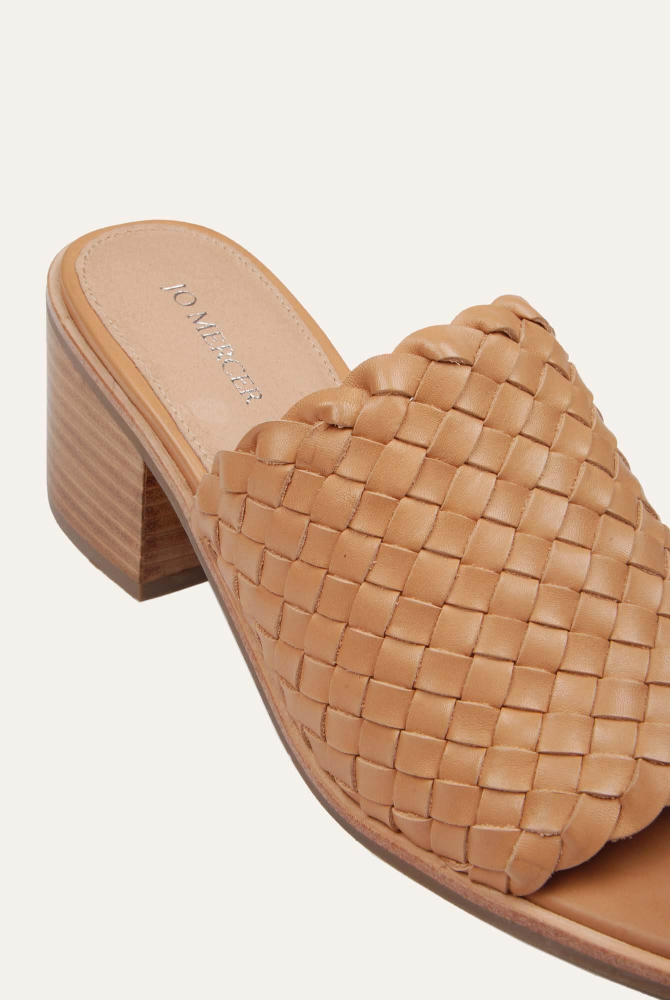 WHALER Women's Mid Heel Sandals - Genuine Tan Leather Comfortable Summer Dress Shoes for Beach, Wedding & Casual Outings