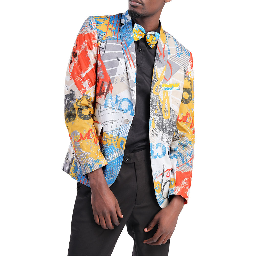 Slim Fit Print Blazer for Men - Stylish Motley Pattern Jacket for Business, Office, and Casual Wear