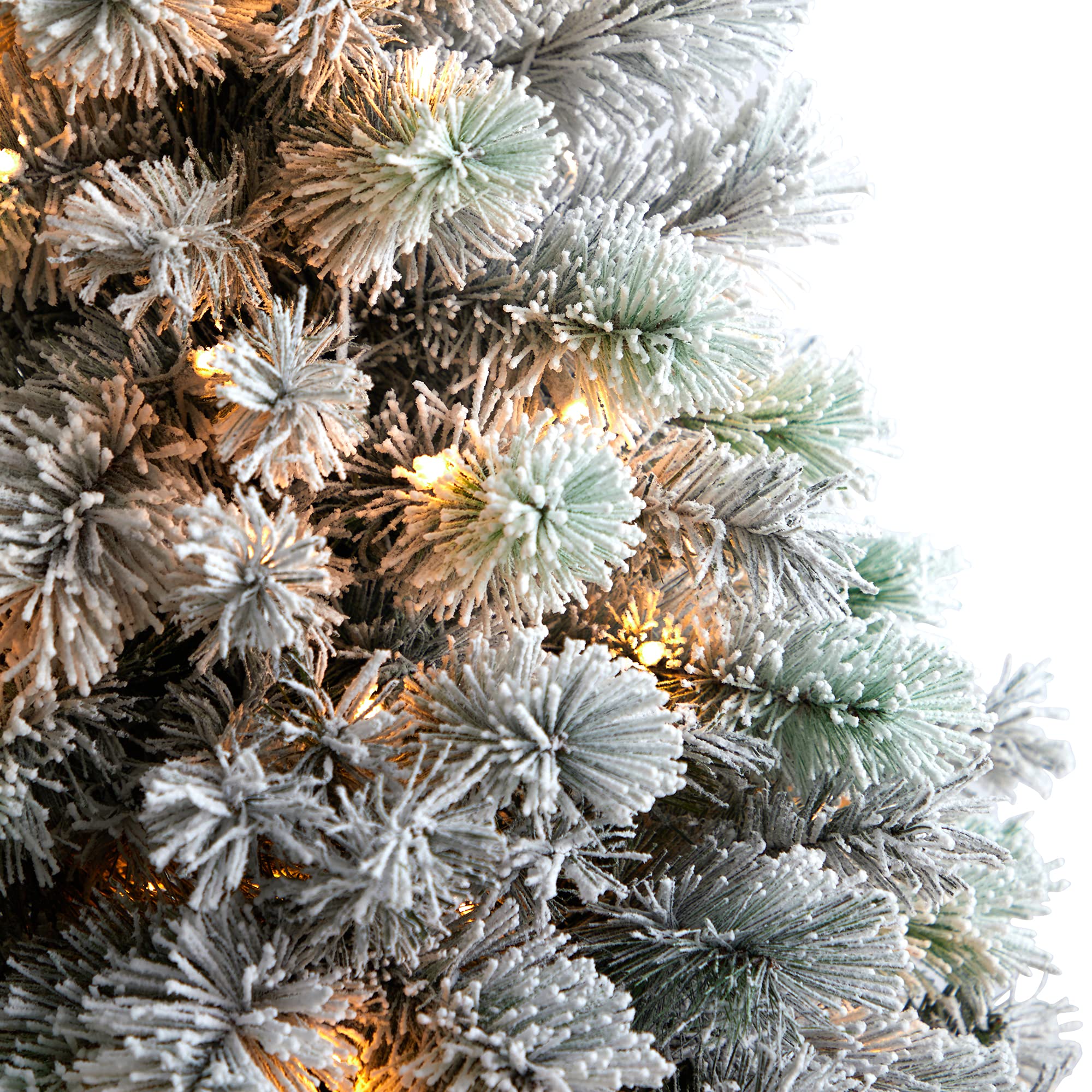 Nearly Natural 5ft Flocked Oregon Pine Artificial Christmas Tree with 200 Clear Lights & 347 Bendable Branches | Perfect for Home, Office, and Holiday Decorations