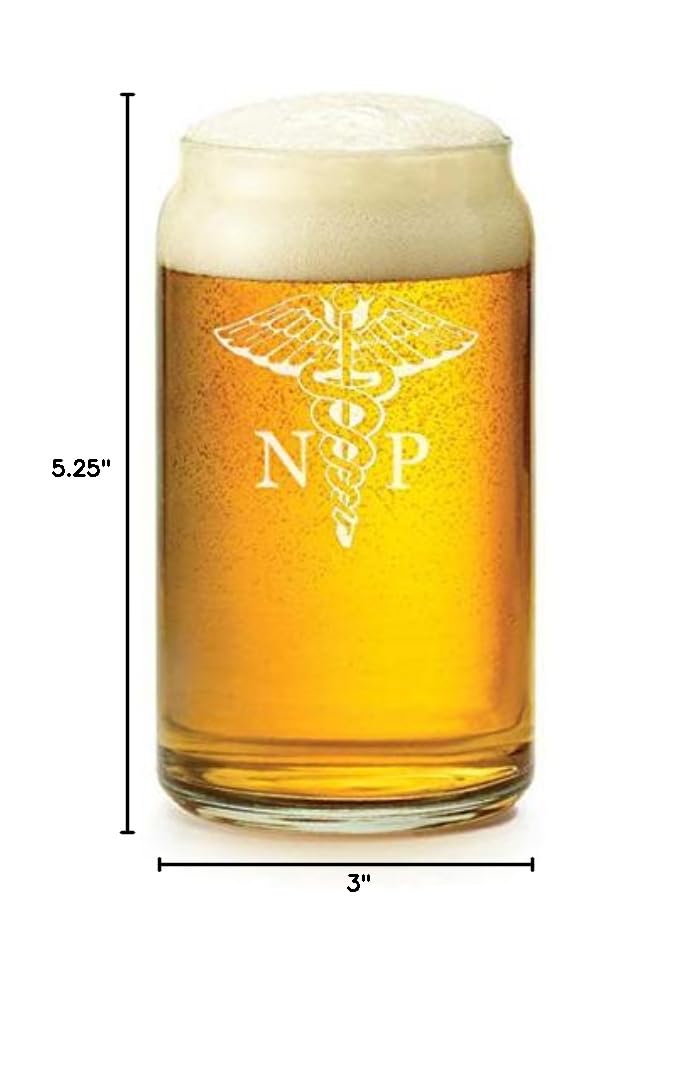 16 oz Beer Can Glass with Handle - Perfect for NP Nurse Practitioner Gifts, Home Bar, Parties & Outdoor Gatherings
