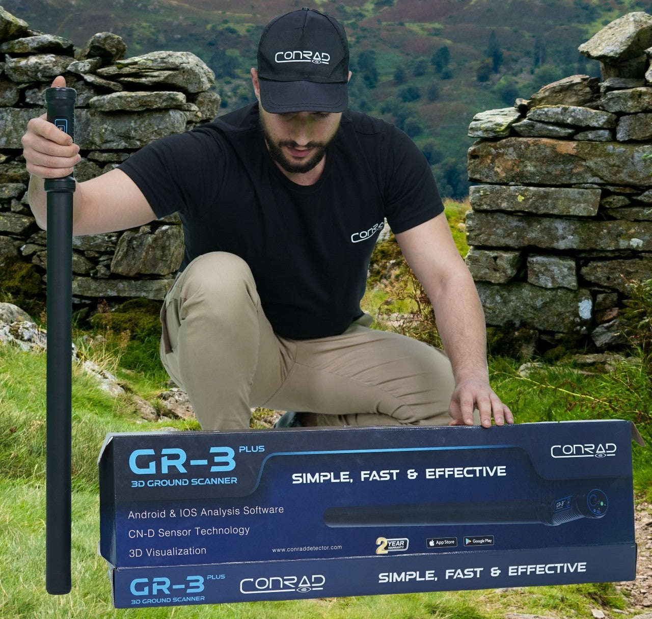 Conrad GR 3 Plus Deep Seeking Metal Detector with 3D Imaging - Waterproof Ground Scanner for Gold & Treasure Hunting, Compatible with Android & iOS Apps, Dual Search Coils - Perfect for Beach, Field & Archaeological Exploration