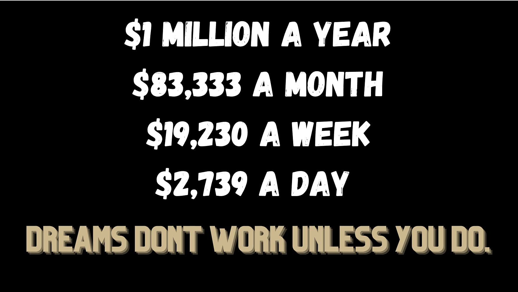 1 Million 3x5 Feet Motivational Flag - Dreams Don't Work Unless You Do - Discipline Money Grind Work Hard - Perfect for Home Office, Gym & Workout Room Inspiration