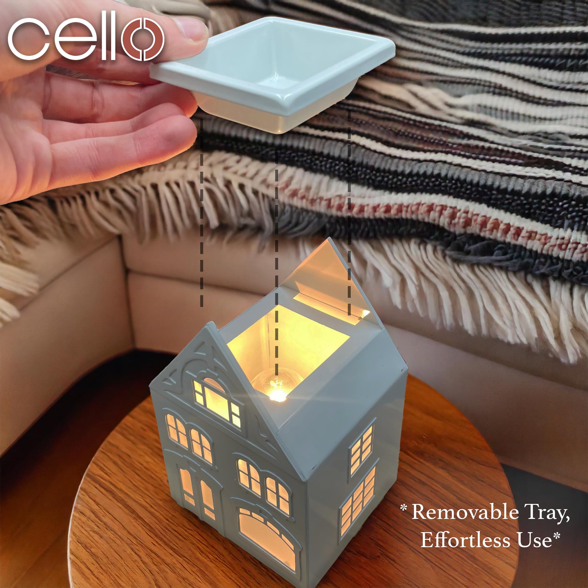 Premium Cello Mayfair House Electric Wax Melt Warmer - Black & White - Aromatherapy for Home, Office & Spa Relaxation