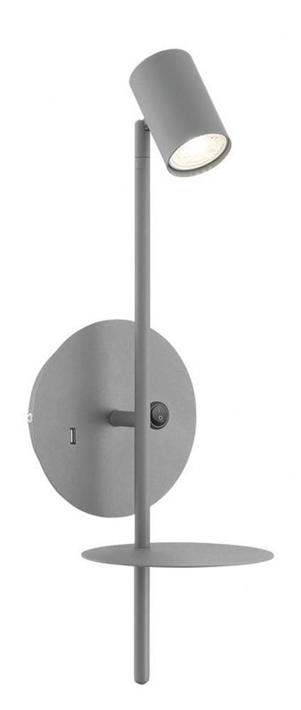 Lite Source LED Wall Lamp with USB Port - Grey, 7W GU10 Bulb, Modern Lighting for Home & Office (LS-16810GREY) | Perfect for Bedroom, Hallway & Outdoor Patio Lighting