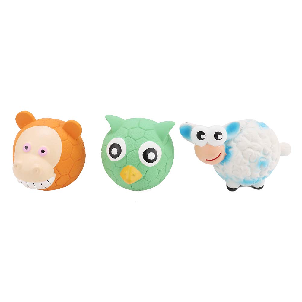 3Pcs Squeaky Dog Chew Toys for Puppies & Cats - Cartoon Animal Round Ball for Teeth Cleaning & Dental Protection - Fun Indoor & Outdoor Playtime for Pets