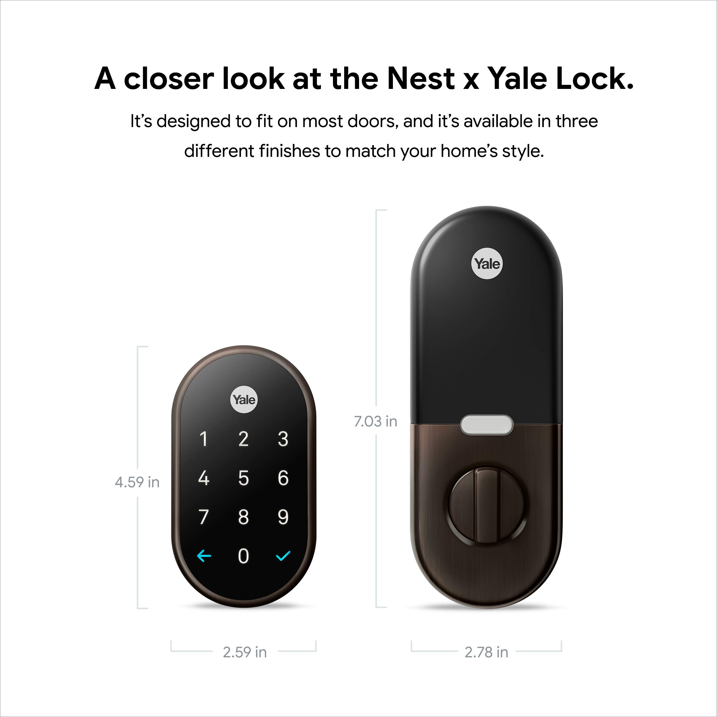 Google Nest x Yale Smart Lock - Keyless Entry Deadbolt with Tamper-Proof Keypad - Oil Rubbed Bronze Finish for Front Door Security - Perfect for Smart Homes & Vacation Rentals