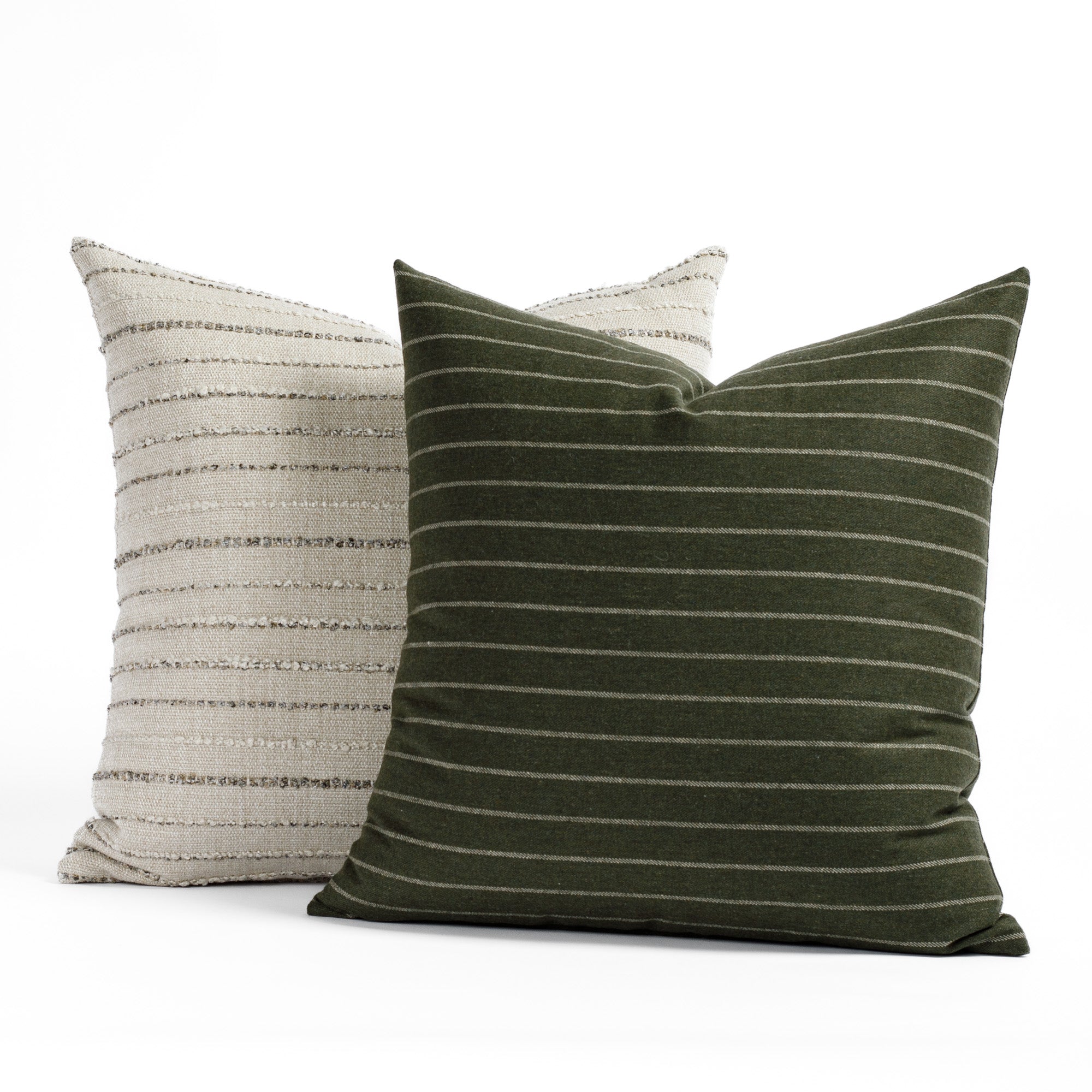 Hunter Stripe 20x20 Decorative Throw Pillow Cover - Moss Green Cotton Linen Blend Cushion Case for Sofa, Bed, Living Room & Home Decor