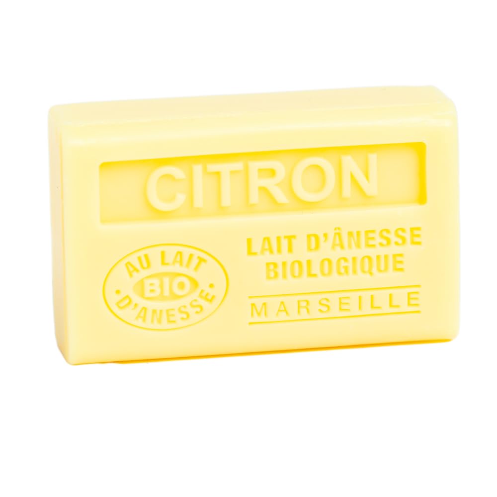 Provence Marseille Soap with Fresh Organic Donkey Milk - Lemon Scented 60g Bar - Natural French Handmade Soap for Sensitive Skin & Luxury Bathing