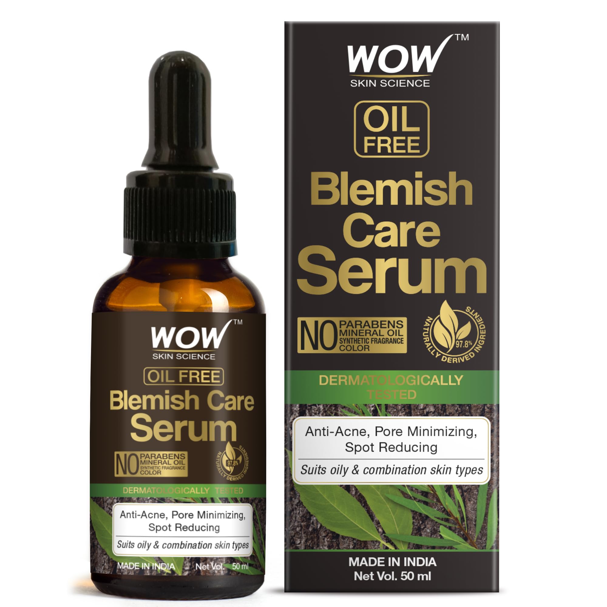 WOW Skin Science Blemish Care Serum - Oil Free Anti-Acne Treatment for Clear Skin - Reduces Spots & Breakouts - Paraben, Silicone & Fragrance Free (50ml) - Perfect for Daily Skincare Routine & Acne-Prone Skin