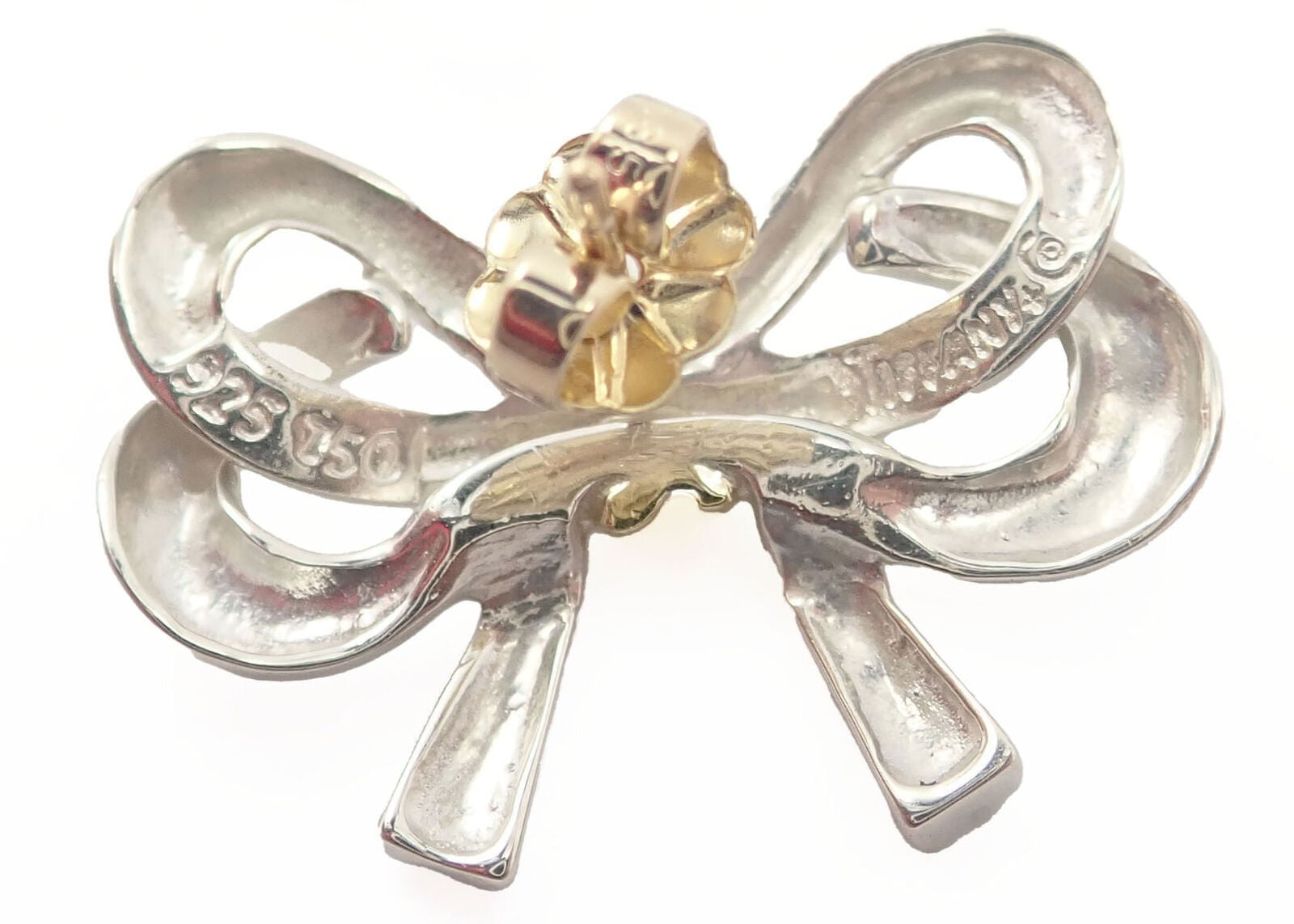 Authentic Vintage Tiffany & Co 18k Yellow & White Gold Ribbon Bow Earrings - Elegant Jewelry for Women, Perfect for Weddings, Parties & Special Occasions