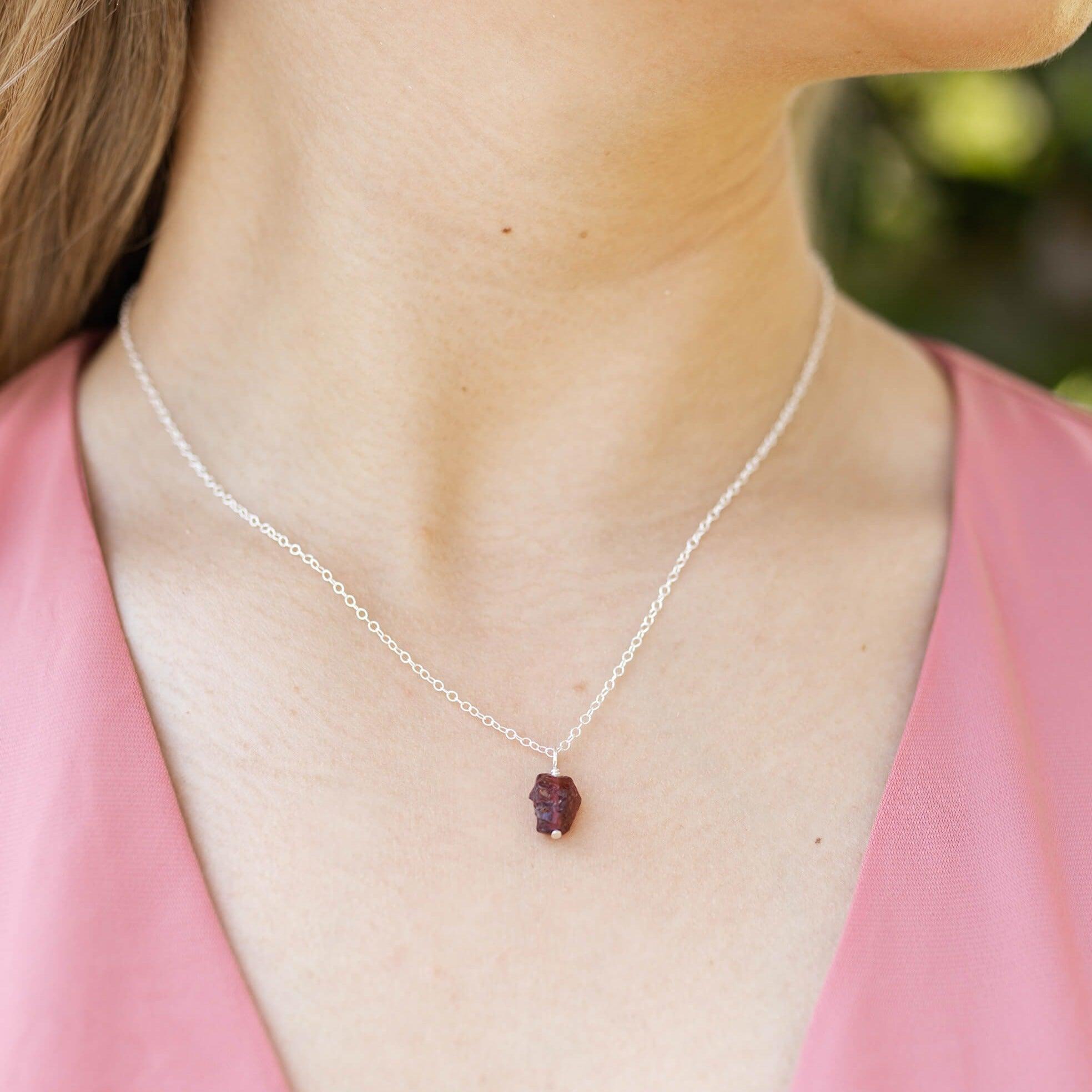 Natural Tiny Raw Garnet Pendant Necklace for Women - Bohemian Crystal Jewelry Gift for Birthday, Valentine's Day | Perfect for Layering, Everyday Wear & Special Occasions