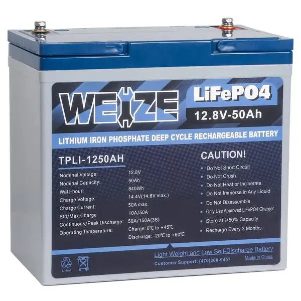 WEIZE 12V 100Ah LiFePO4 Lithium Deep Cycle Battery with Smart BMS - 10-Year Warranty, Low Self-Discharge (3%/Month) - Perfect for RV, Solar Power, Marine, Off-Grid & Backup Power Systems