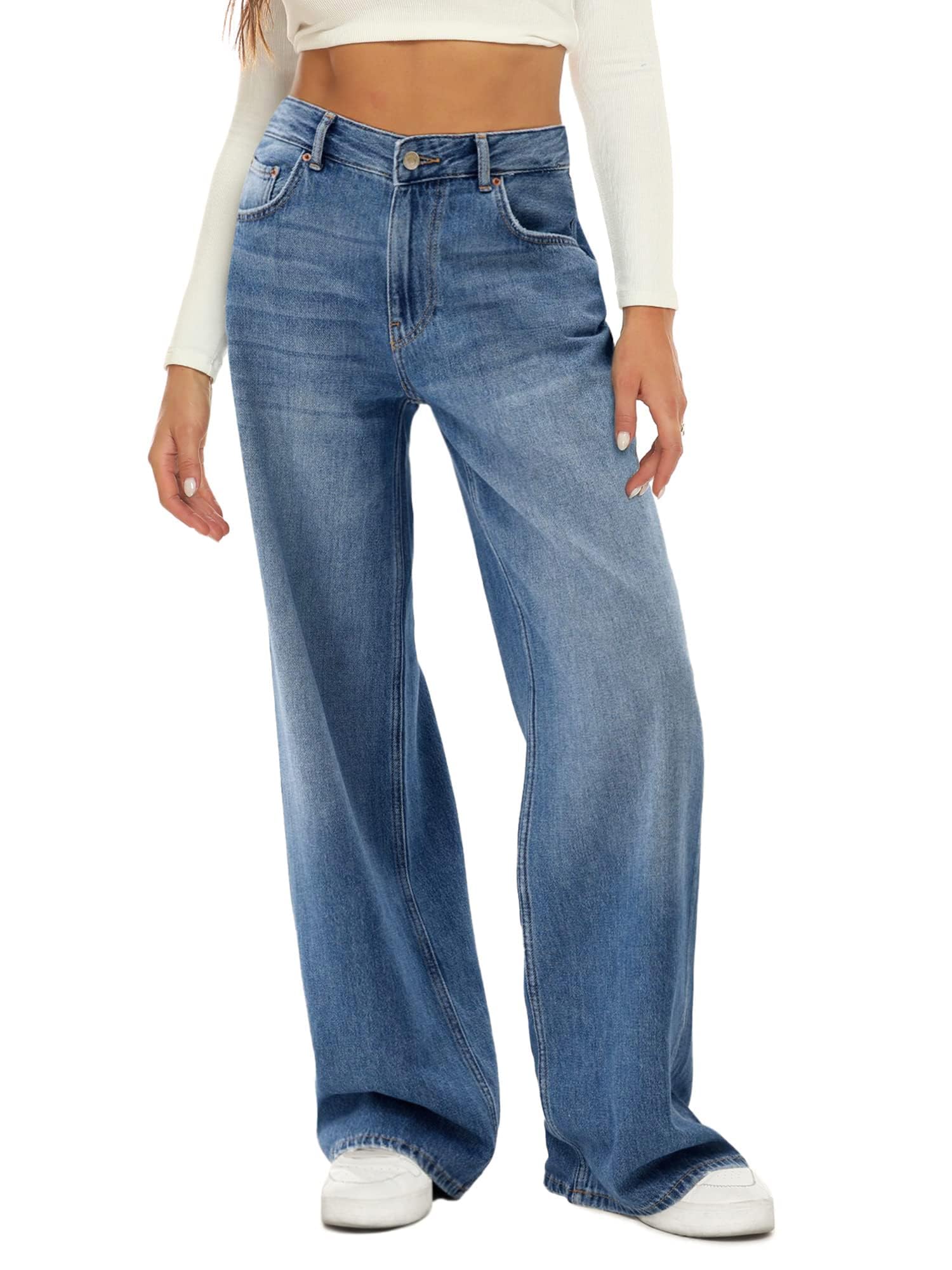 HDLTE Women's High Waist Wide Leg Jeans - Baggy Boyfriend Denim Pants for Casual Wear & Y2K Fashion | Perfect for Street Style, Work & Everyday Outfits