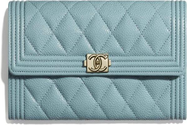 Chanel Le Boy Wallet On Chain WOC - Gold Tone Metal Blue Crossbody Bag for Women | Perfect for Evening Parties, Date Night & Special Occasions