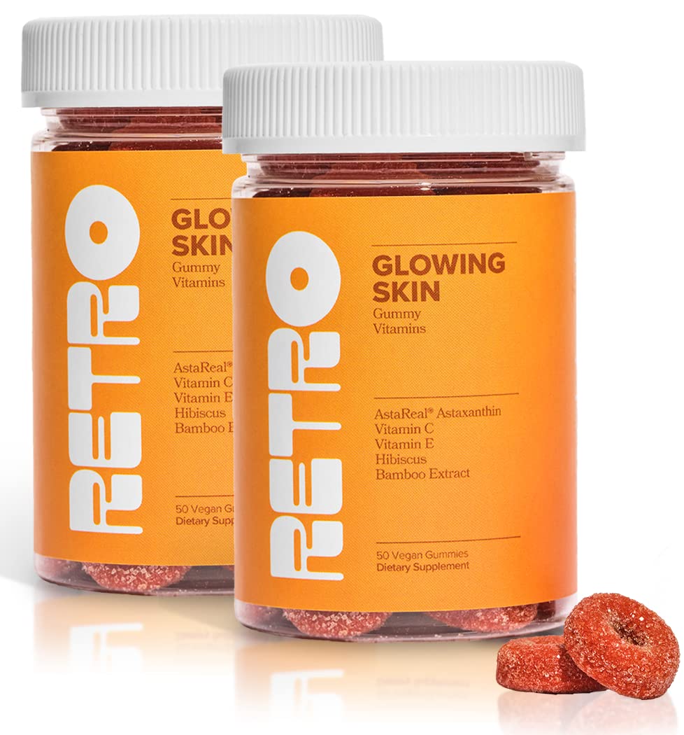 Glowing Skin Gummy Vitamins for Collagen Boost - Vegan Supplement with Astaxanthin, Vitamin E, Vitamin C, Bamboo & Hibiscus Extract - Anti-Aging Skin Care for Hydration & Smoothness - 50 Gummies (Pack of 2) - Perfect for Daily Beauty Routine & Travel-Friendly Skincare