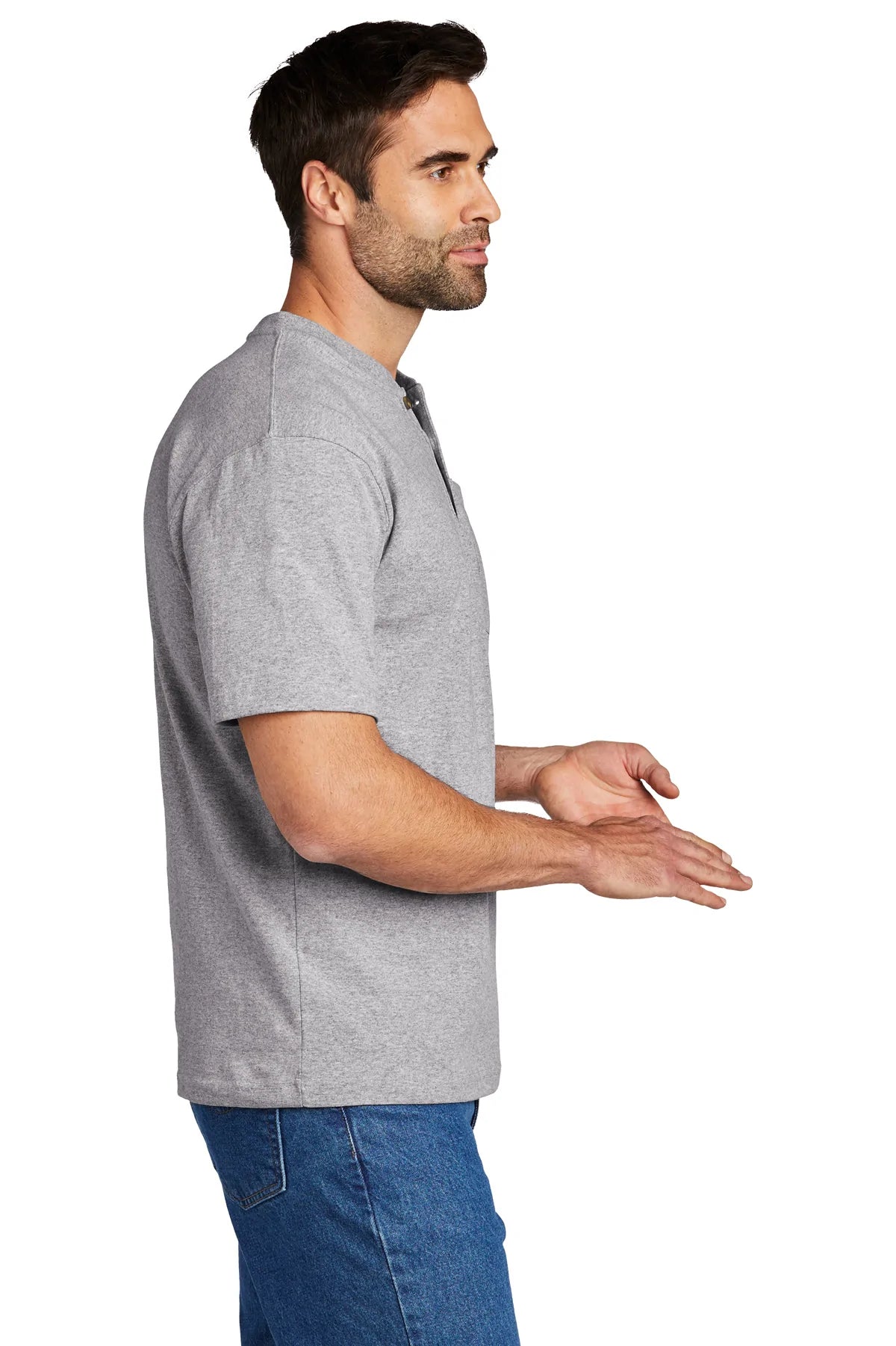 Carhartt Henley Custom T-Shirts for Men - Heather Grey | Durable Workwear & Casual Style for Outdoor Activities & Everyday Wear