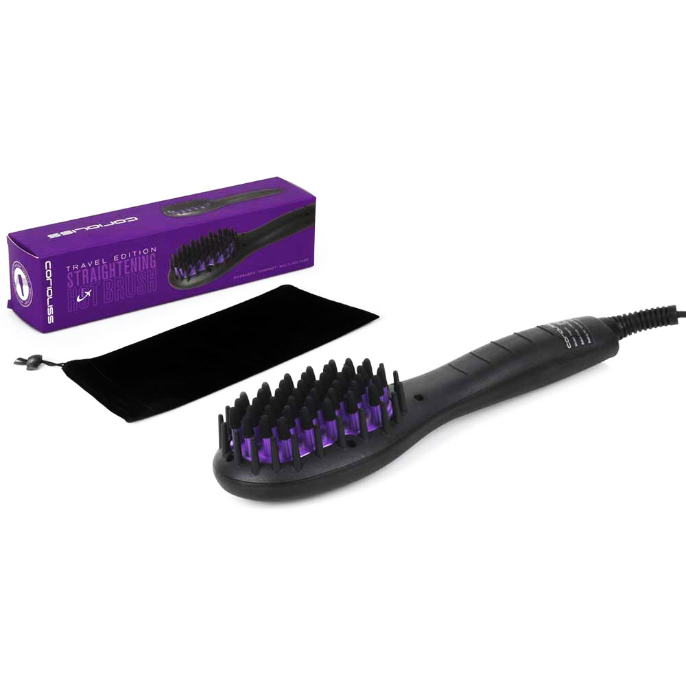 Corioliss Mini Hot Brush for Hair Straightening & Styling - Includes Protective Pouch | Perfect for Travel, Home Use & Salon Styling
