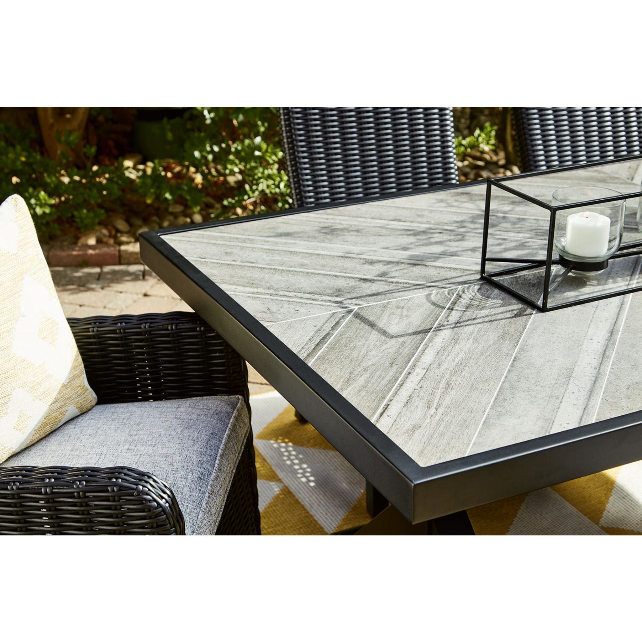Beachcroft Outdoor Rectangle Dining Table - Waterproof & Rust-Resistant, Black/Light Gray - Perfect for Patio, Garden, and Backyard Dining