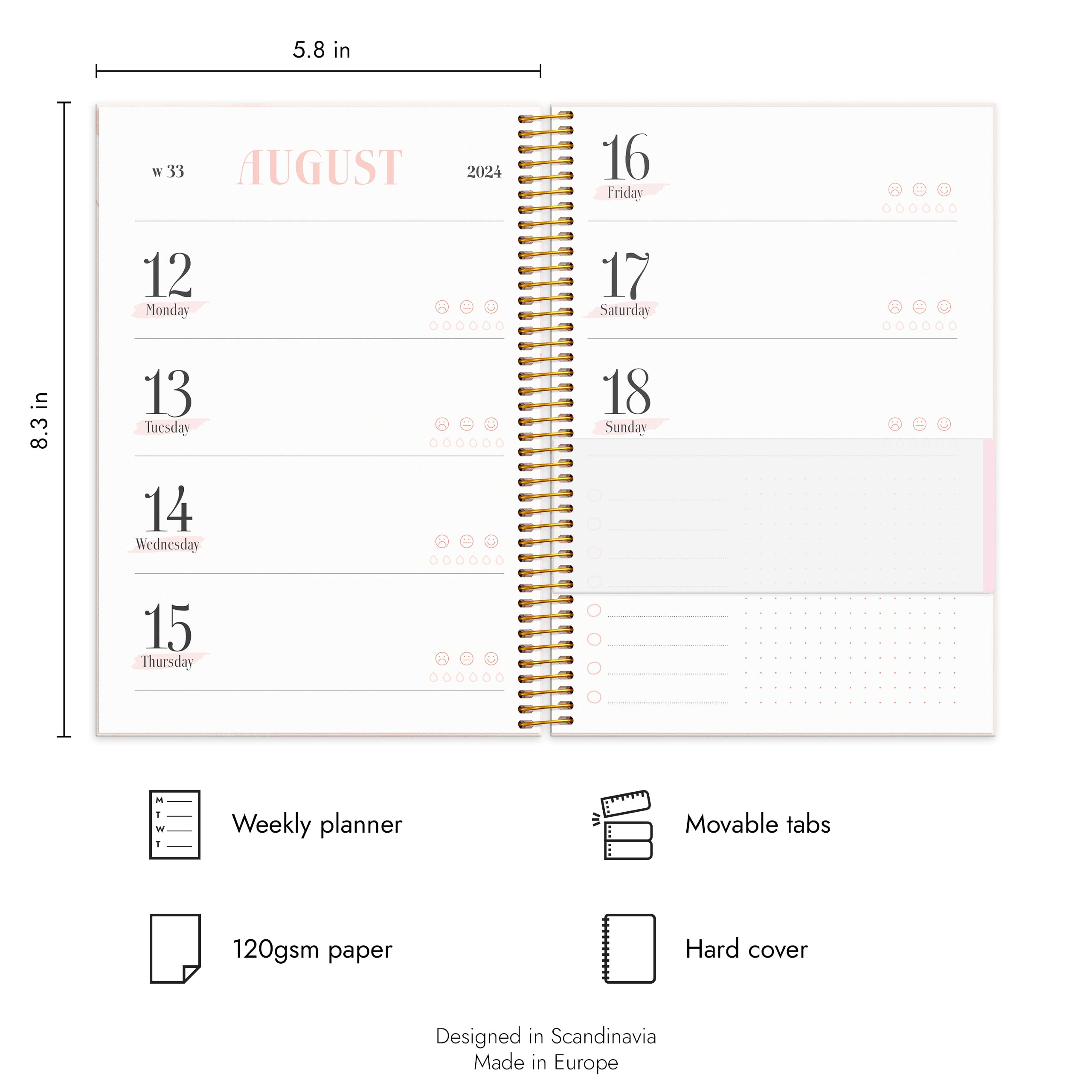 2024 Weekly & Monthly Planner - A5 Hardcover Life Organizer (8.3x5.8 Inches) with Stickers | December 2023-January 2025 | Thick Paper, Yearly Overview | Perfect for Students, Professionals & Goal Tracking