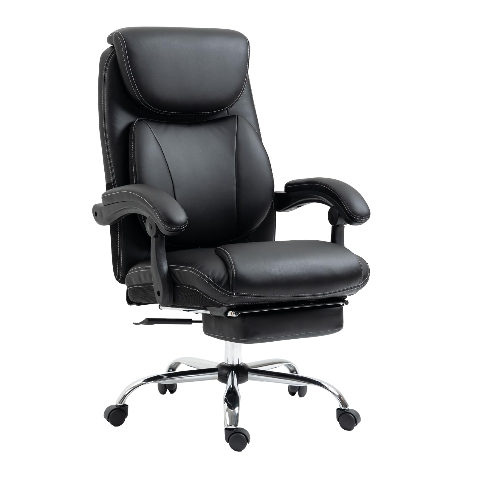 Ergonomic Massage Office Chair with Footrest - High Back Reclining Executive Chair, PU Leather Swivel Computer Desk Chair with Adjustable Height & Armrests (280 lb Capacity, Black) - Perfect for Home Office, Gaming & Workspaces