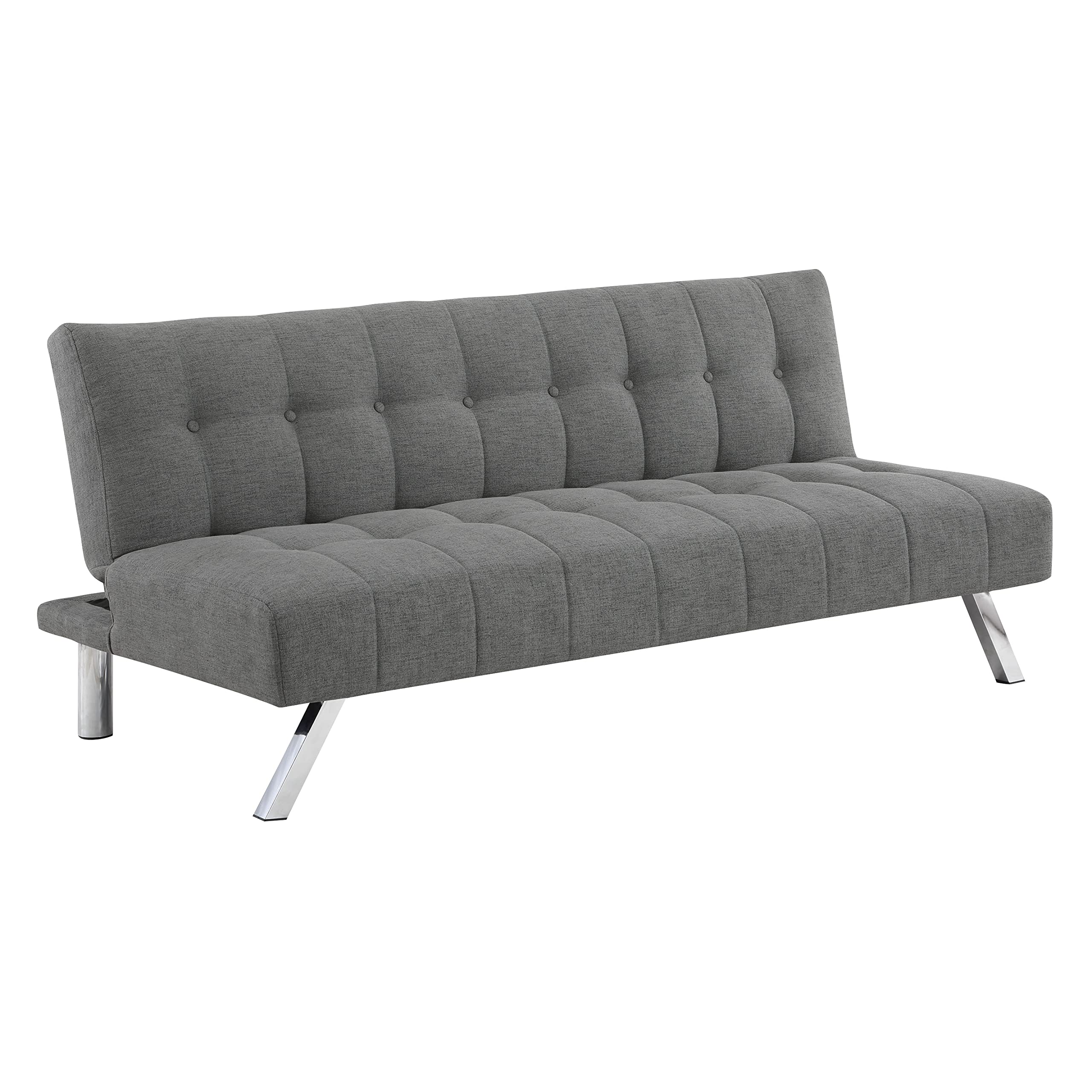 OSP Sawyer Convertible Futon Sofa Bed with Easy Lift Mechanism & Stainless Steel Legs - Grey Fabric for Living Room, Guest Room & Small Spaces
