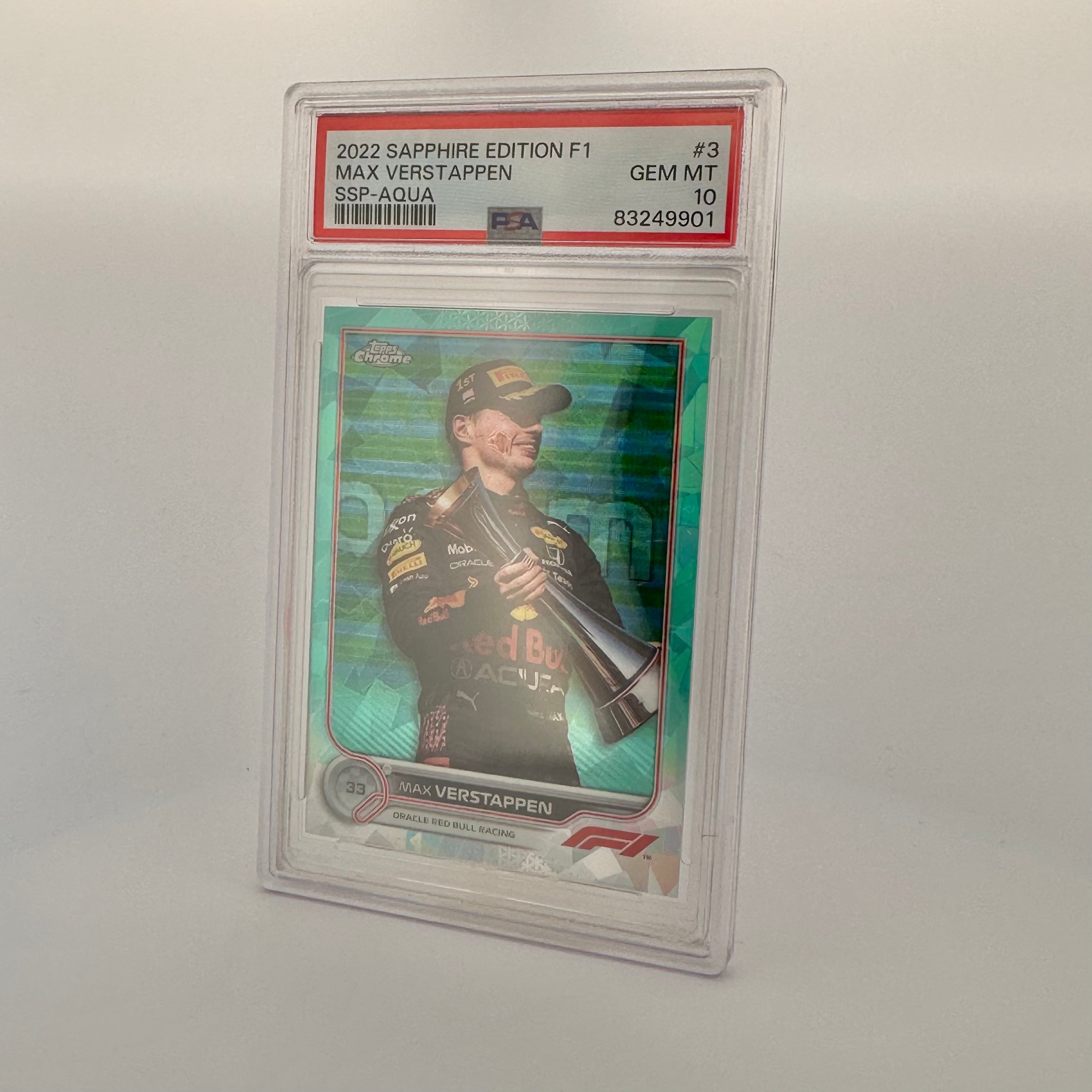 PSA 10 Graded Max Verstappen #3 16/99 Sapphire Edition SSP Aqua - Rare F1 Trading Card for Collectors & Racing Fans