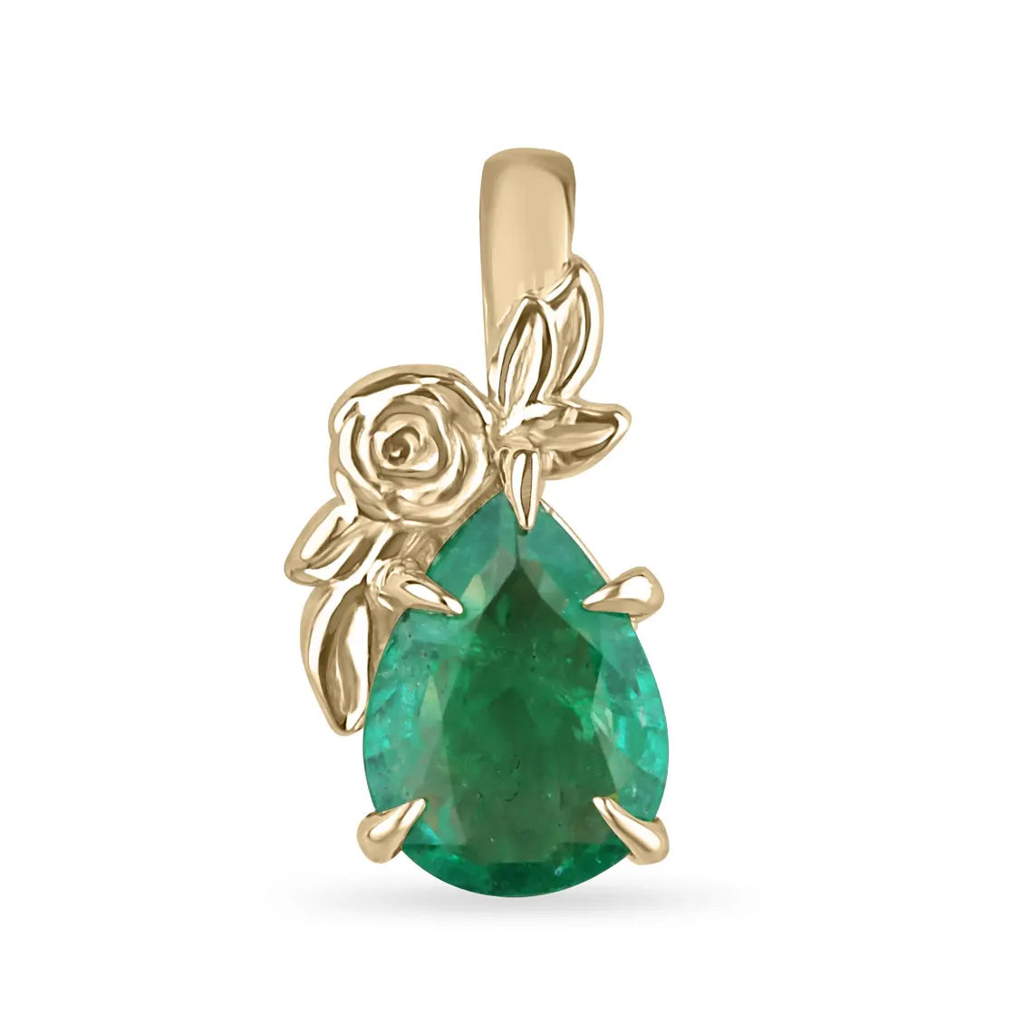 1.25 Carat Natural Pear Cut Emerald Floral Pendant Necklace for Women - Elegant Jewelry Gift for Brides, Anniversary & Special Occasions