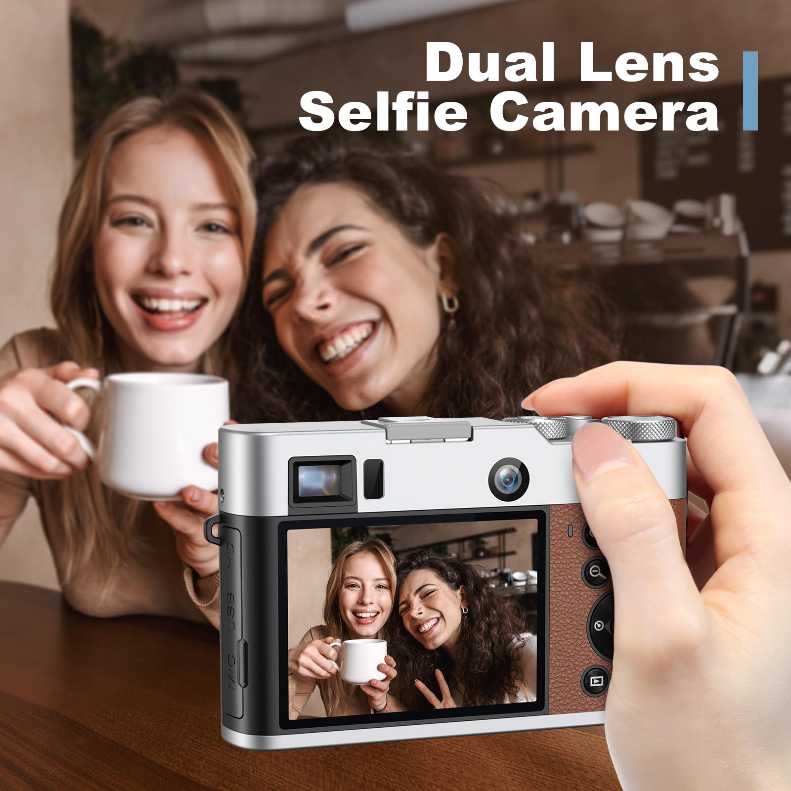 5K Digital Camera 48MP Dual Lens Vlogging Camera with 16X Zoom, 32GB Card & 2 Batteries - Perfect for Travel Photography, YouTube Vlogging & Everyday Selfies