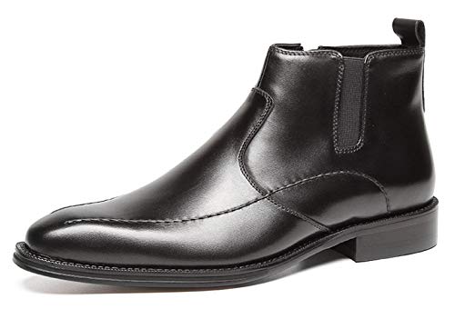 Santimon Men's Leather Chelsea Boots with Zipper - Ankle Dress Boots for Men in Black & Tan - Perfect for Office, Casual Wear & Outdoor Activities