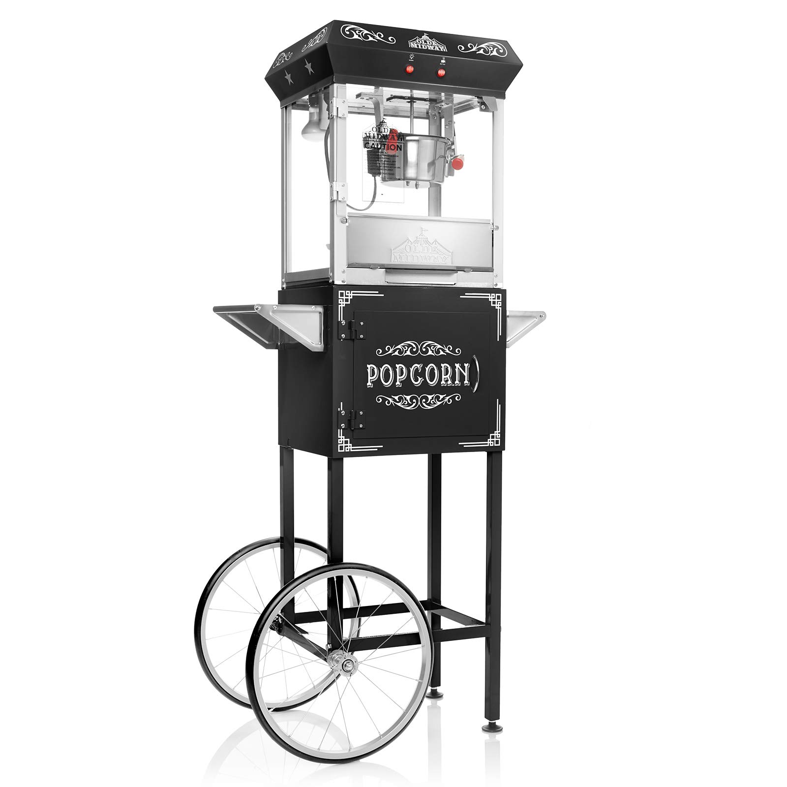 Vintage Style Popcorn Machine Maker with Cart & 6-Ounce Kettle - Olde Midway Commercial Popcorn Popper for Movie Nights, Parties & Carnival Events - Black