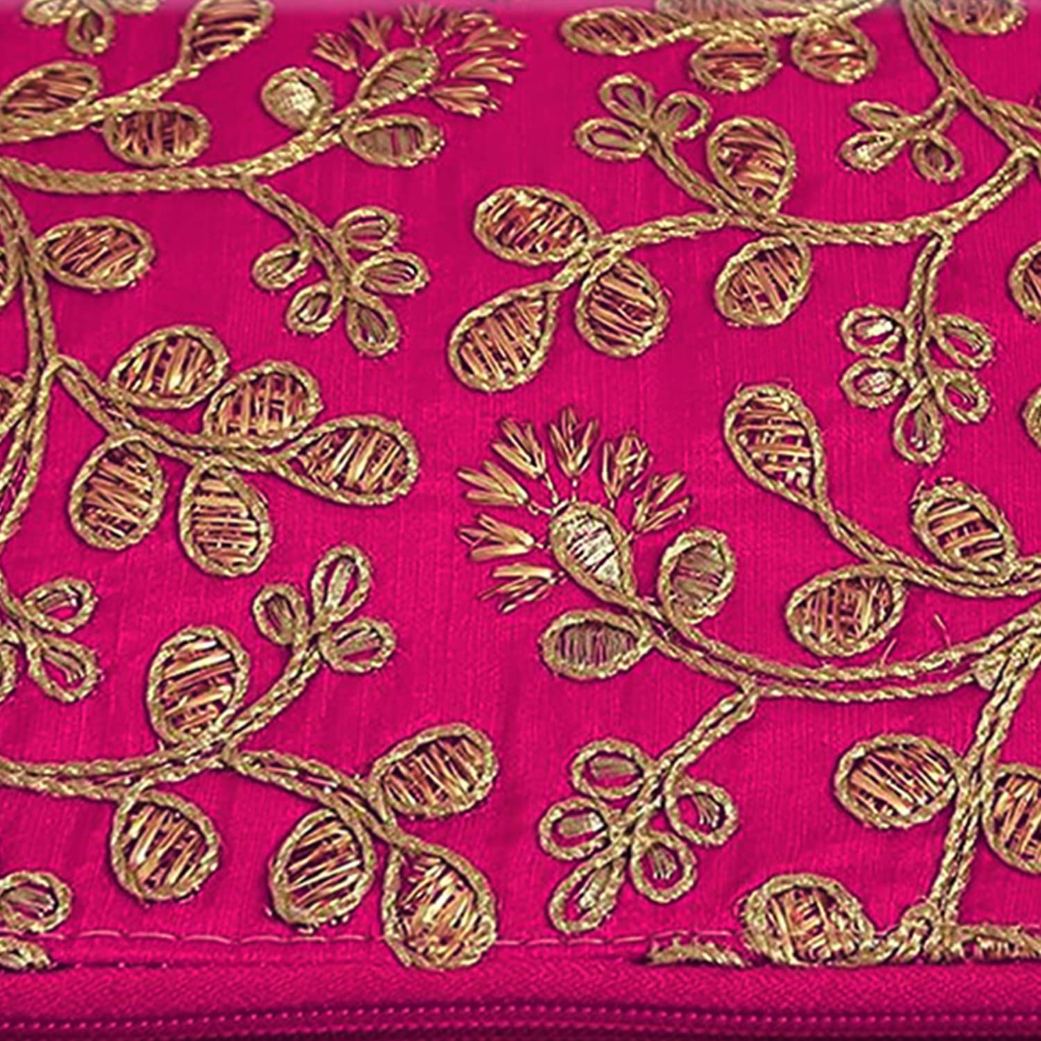 Heart Home Women's Embroidered Silk Small Wallet Purse with Back Zip - Stylish Pink Clutch for Evening Parties, Weddings & Date Nights