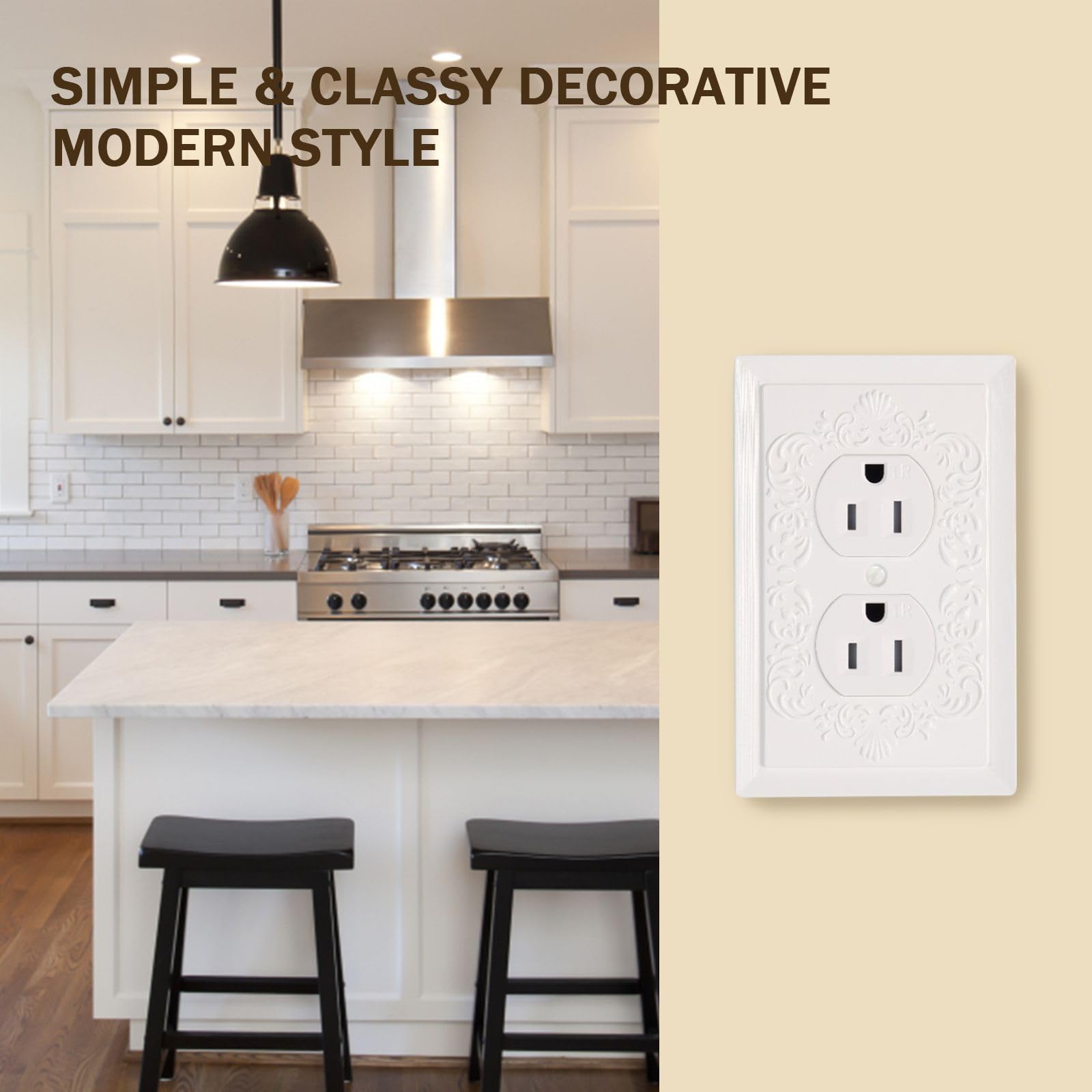 Petal Relief Design White Modern Decorative Outlet Covers & Light Switch Plates - Classic Style Duplex Receptacle Wall Plates, 4.9 x 3.1 Inch (10-Pack) - Perfect for Living Room, Bedroom & Office Decor